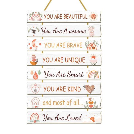 Rutiyoka Boho Wall Art for Girls' Room - Rainbow Inspirational Wood Decor for Kids' Nursery or Toddler Room Sign