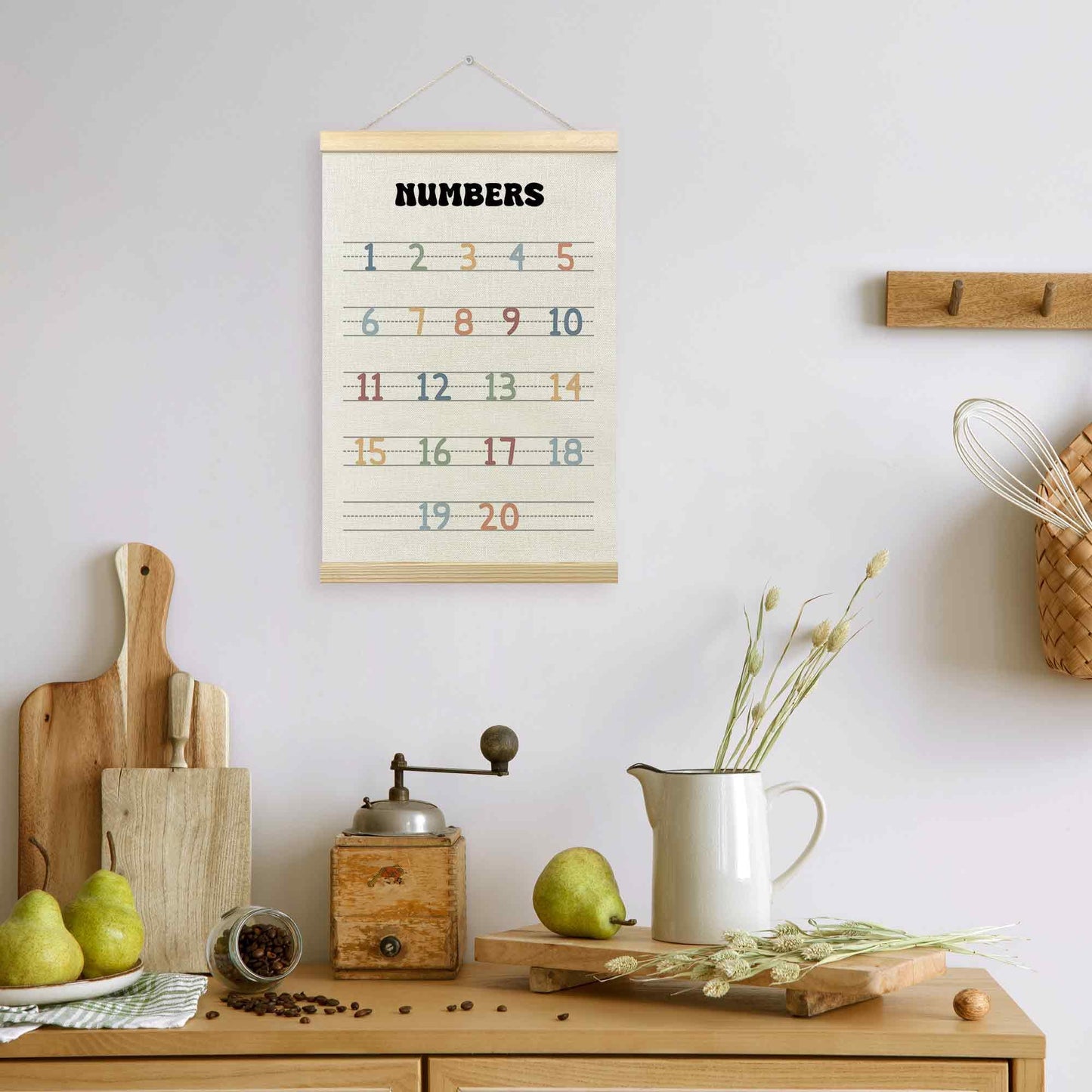 TLESKE Boho Classroom Numbers Chart 1-20 Poster Hanger Frame, Homeschool Hanging Wall Art Decor for Toddler Kids Room Nursery Playroom, Preschool Prek Learning Educational Poster Print Banner, 12x16