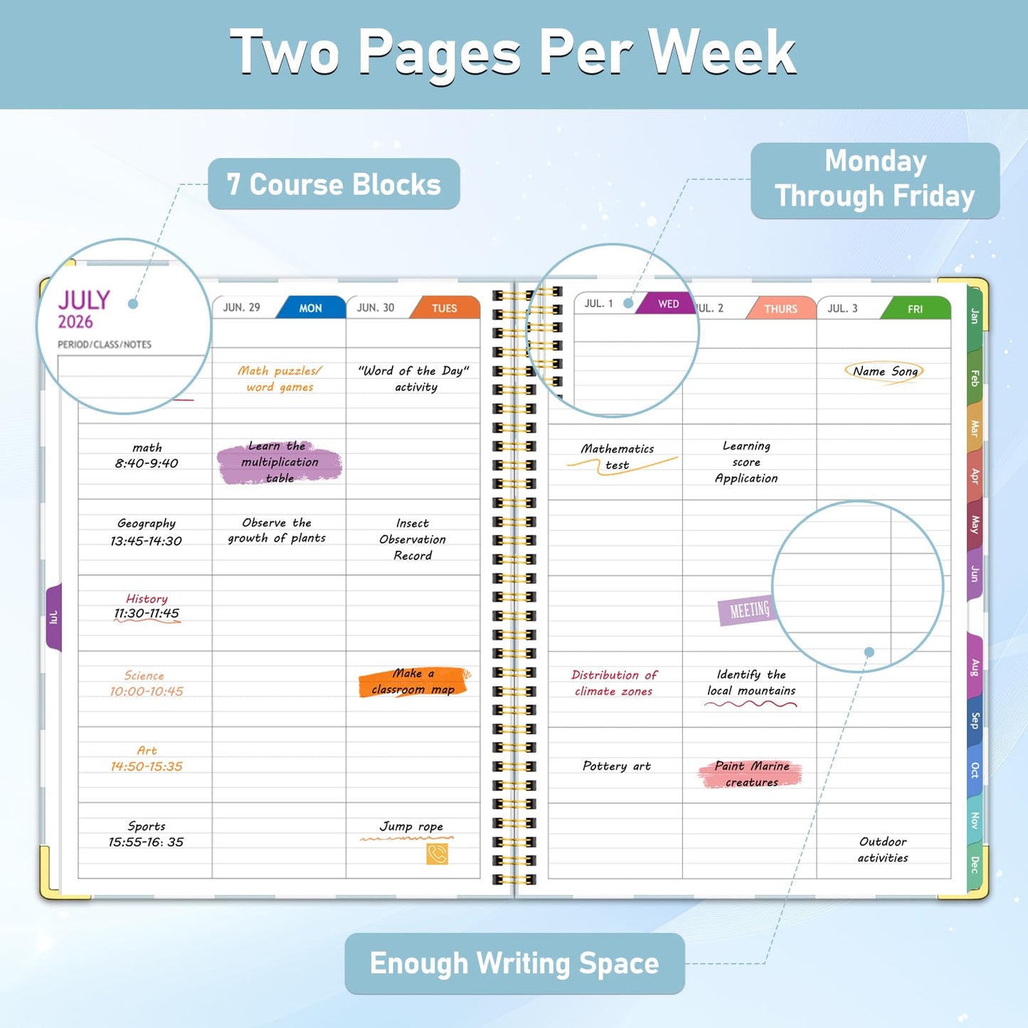 Teacher Planner 2026-2027, Jul 2026-Jun 2027 Academic Year, 8.5" x 11" Lesson Planner Book for Teacher Calendar, Spiral Bound Planners, Planning Stickers, Colorful Monthly Tabs, BlueCheckered