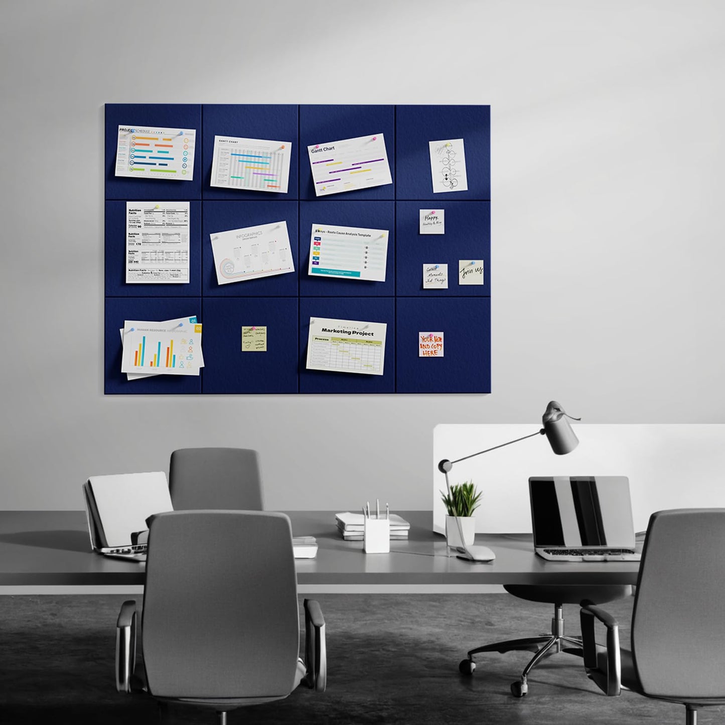MaxGear Large Cork Board for Wall 36" x 24", Dark Blue Bulletin Board, 6 Pack Felt Wall Tiles with Pushpins, Cork Boards for Office Pin Board Tack Board Cork Boards