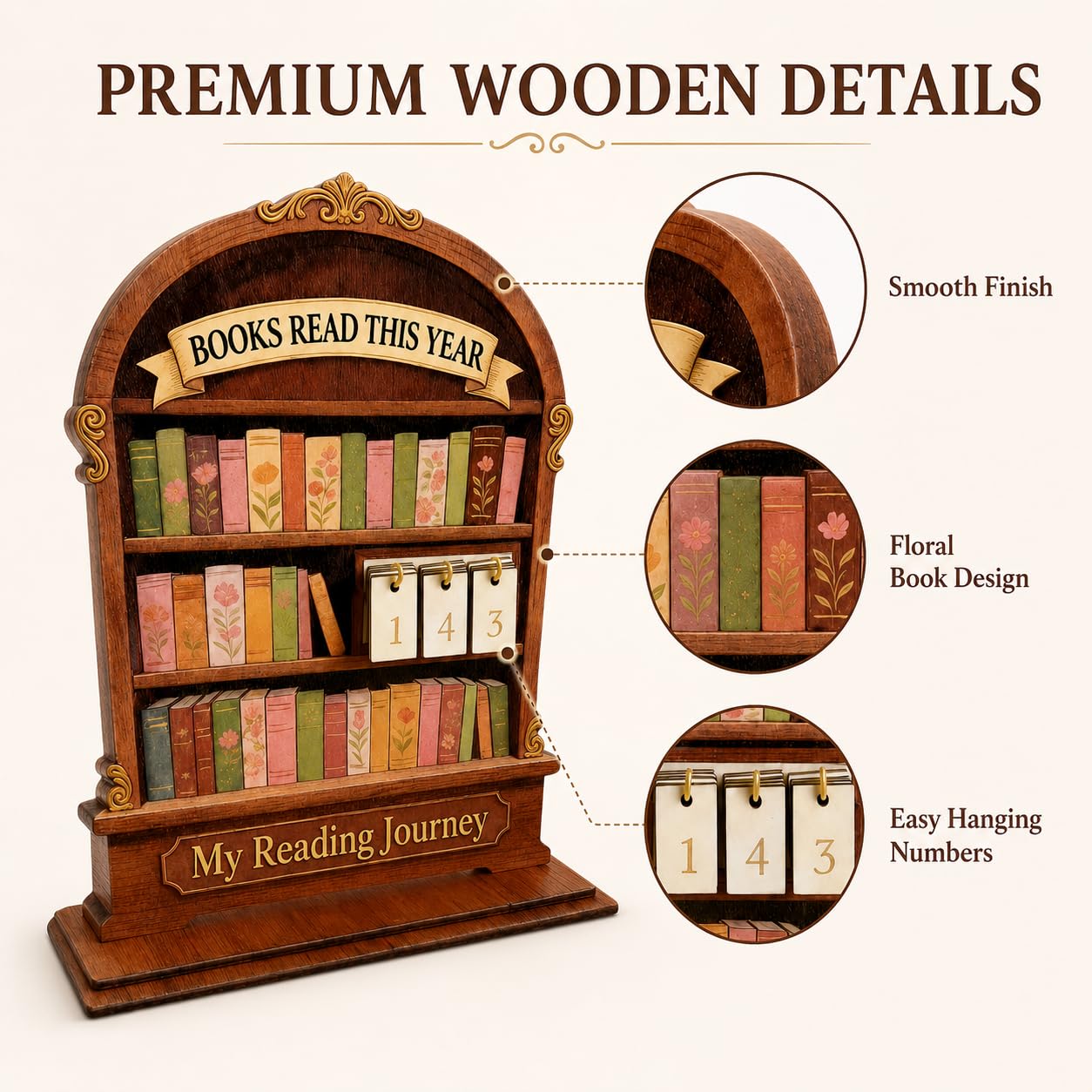 Wooden Reading Tracker, Annual Book Log for Book Lovers, Rustic Bookshelf Design, for Readers