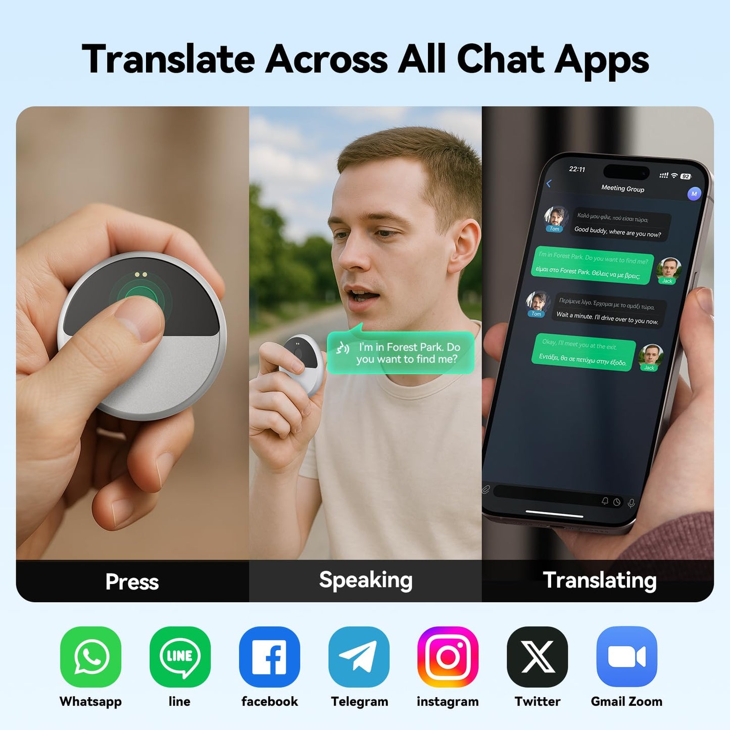 InnAIO T9 AI language Translator Device, Real Time Voice Cloning, Support 150+ Languages, Cross-App Translation, 98.6% Accuracy, 0.5s Response, Offline Translation, Portable Design for Business Travel