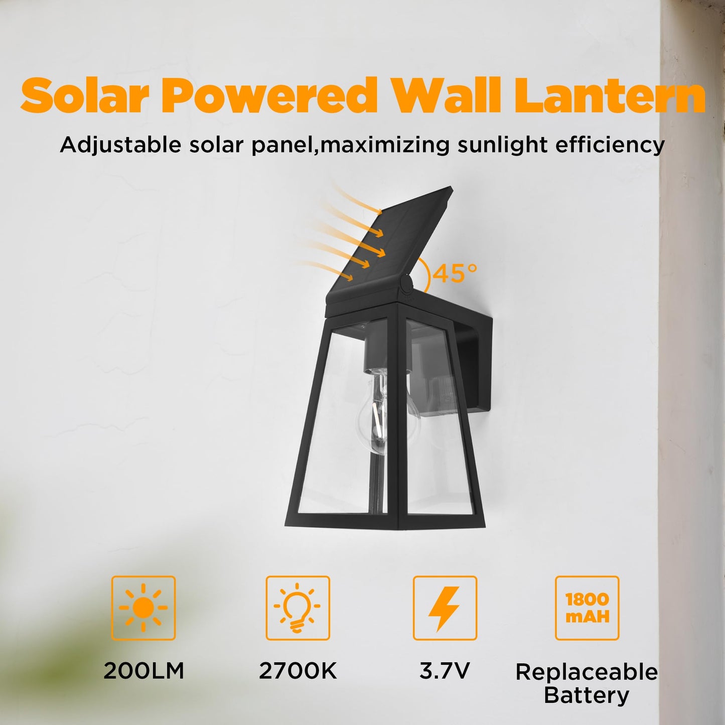 LUTEC Solar Porch Light 2 Pack, Wireless Dusk to Dawn Wall Sconce, Adjustable Solar Panel, Black, Model 6990905012-2pcs