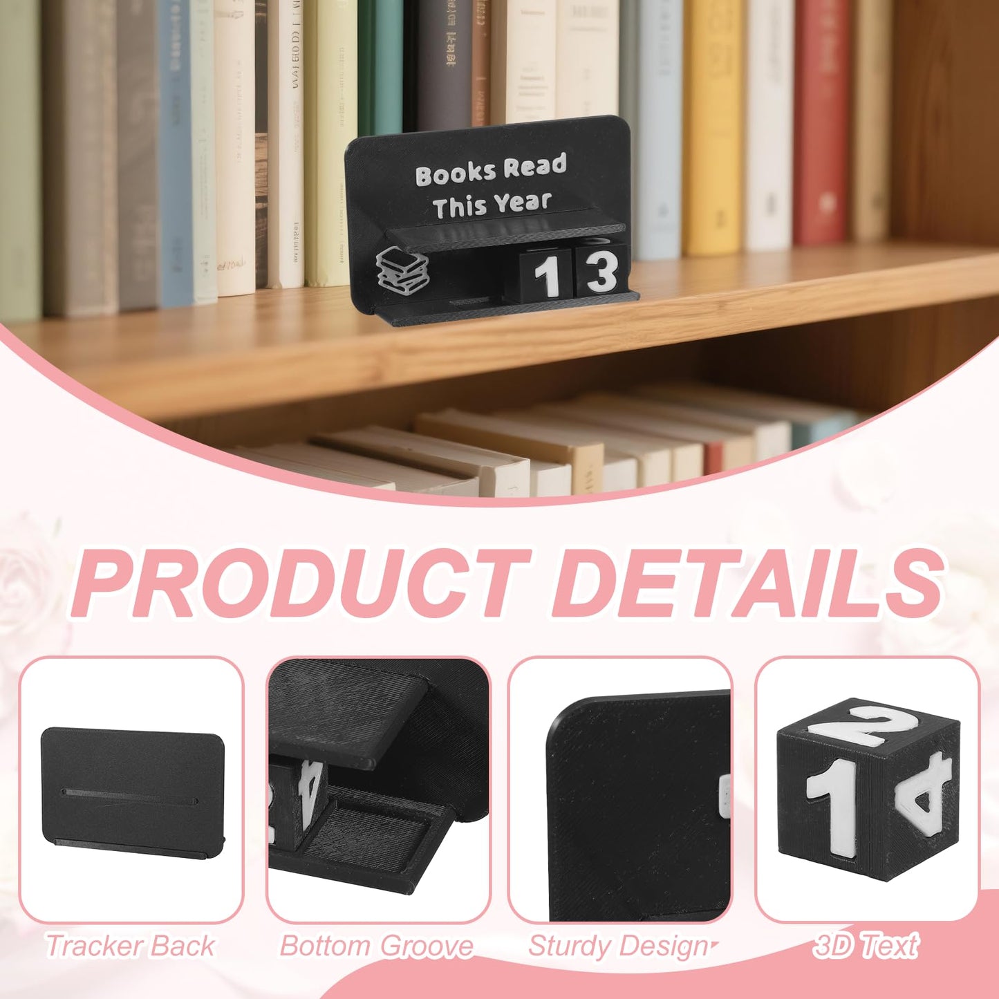PATIKIL Books Read This Year Tracker, 3D Reading Challenge Counter Sign Library Bookshelf Decor Reading Challenge Number Up to 999 Books Gift for Reader Book Lovers Teachers, Black