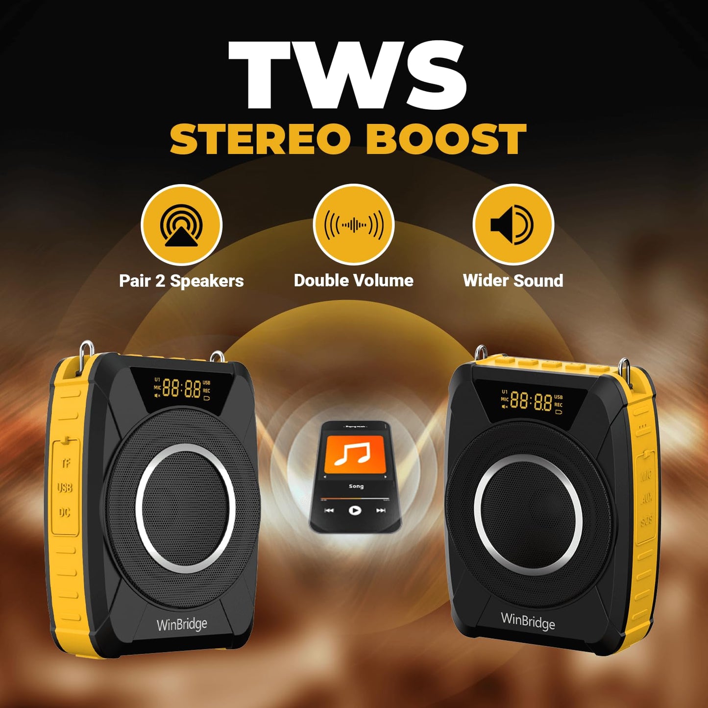 Voice Amplifier with Wireless Microphone Headset – Waterproof Portable Speaker Microphone with TWS Stereo, SOS, Recording – Rechargeable Bluetooth 5.0 PA System for Teachers, Coaches, Tour Guides