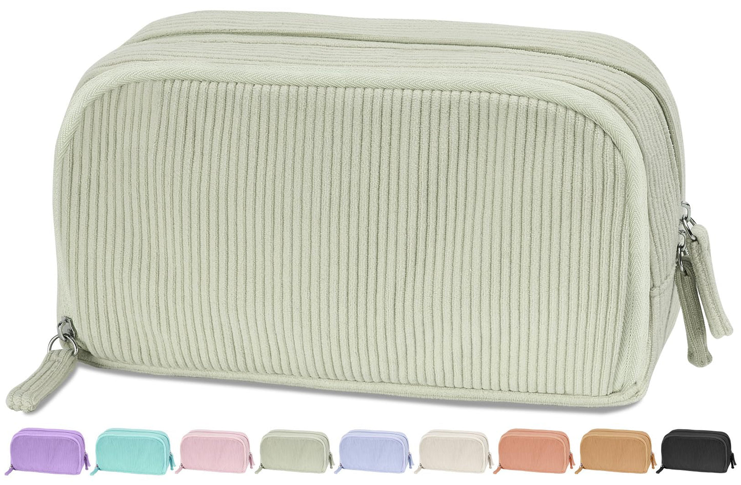 Sooez Big Capacity Pencil Case Pen Pouch, Soft Corduroy Pencil Bag with 3 Compartment, Multiple Pockets, Sturdy Zipper, Cute School Supplies Pen Bag Organizer For Teen Girls College, Green