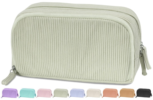 Sooez Big Capacity Pencil Case Pen Pouch, Soft Corduroy Pencil Bag with 3 Compartment, Multiple Pockets, Sturdy Zipper, Cute School Supplies Pen Bag Organizer For Teen Girls College, Green