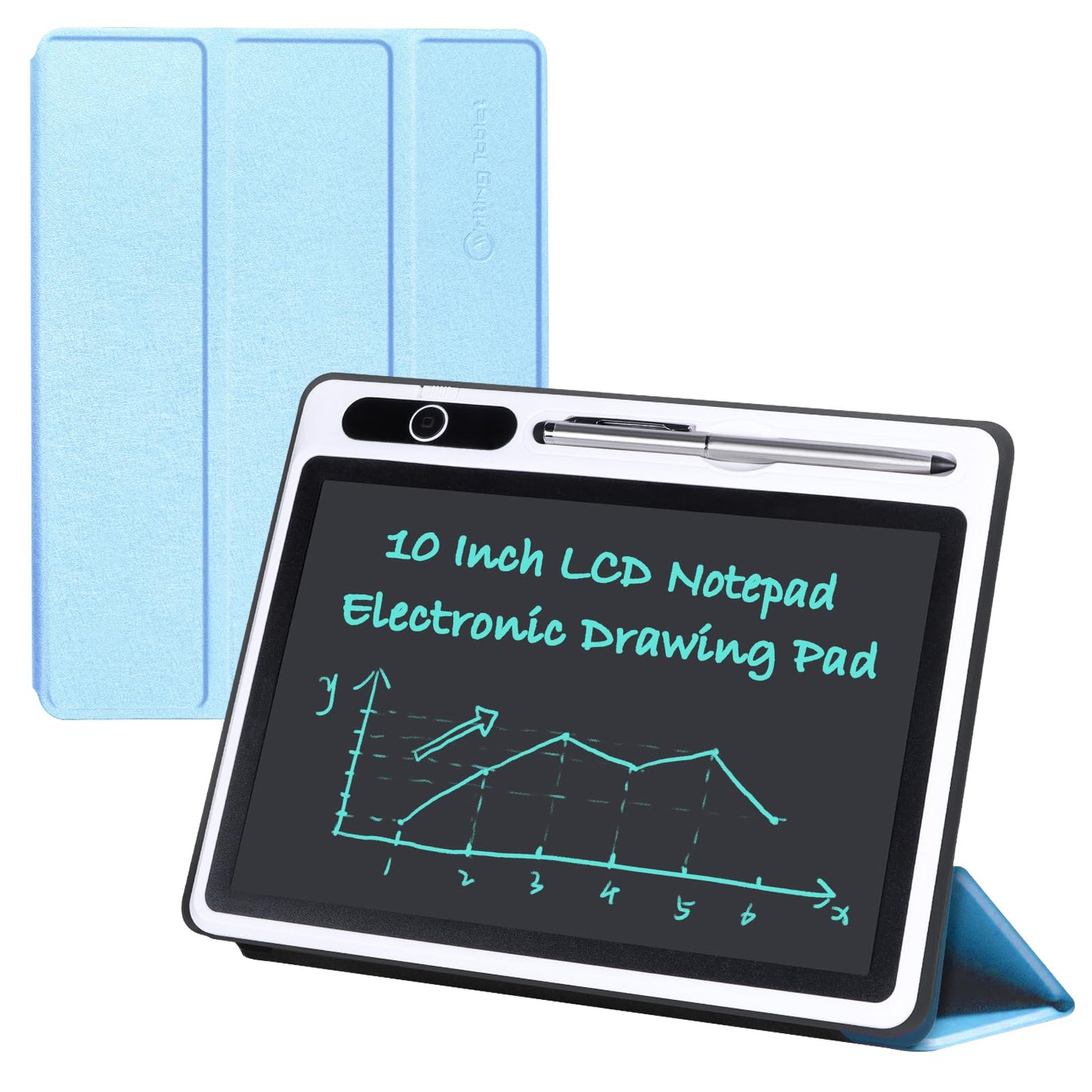 10 Inch LCD Writing Tablet with PU Protective Cover Electronic Writing Notebook Erasable Drawing Pad for Taking Notes Drafting Leaving Message (Blue)