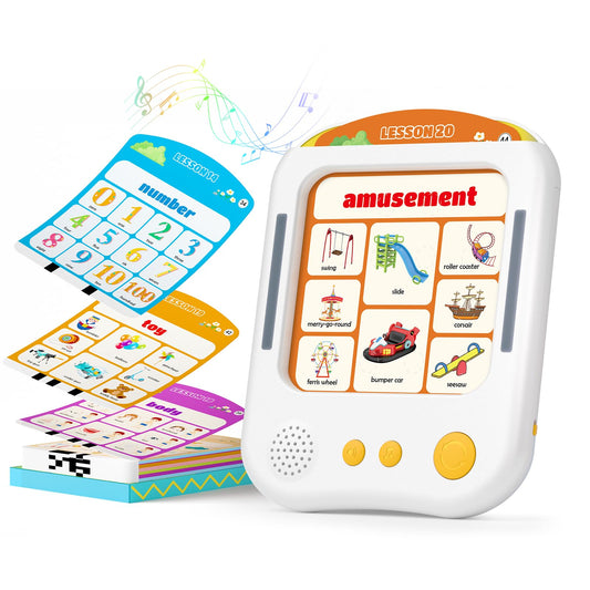 Interactive Educational Learning Tablet Toy for Kids,Screen-Free Phonics Learning Toy with 30 Flash Cards for Alphabets, Numbers, Words, Animals, Learn to Read for Boys Girls 3-5 Years Old, White
