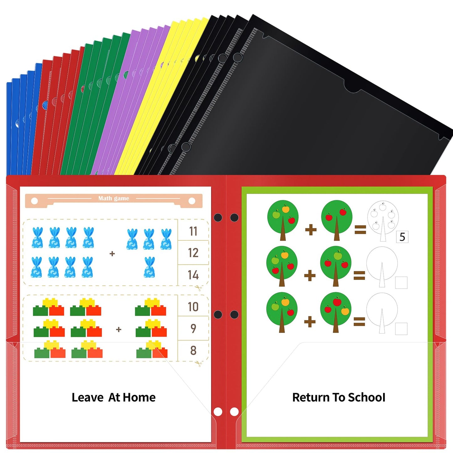 30 Pcs 3 Hole Punch Parent Teacher Communication Folders with Clear Front Pockets for 3 Ring Binders, 2 Pockets Homework Take Home Plastic Folders Classroom Folder for Kid Student ﻿ (30, Multicolor)