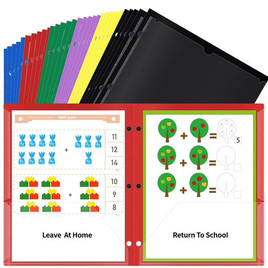 30 Pcs 3 Hole Punch Parent Teacher Communication Folders with Clear Front Pockets for 3 Ring Binders, 2 Pockets Homework Take Home Plastic Folders Classroom Folder for Kid Student ﻿ (30, Multicolor)