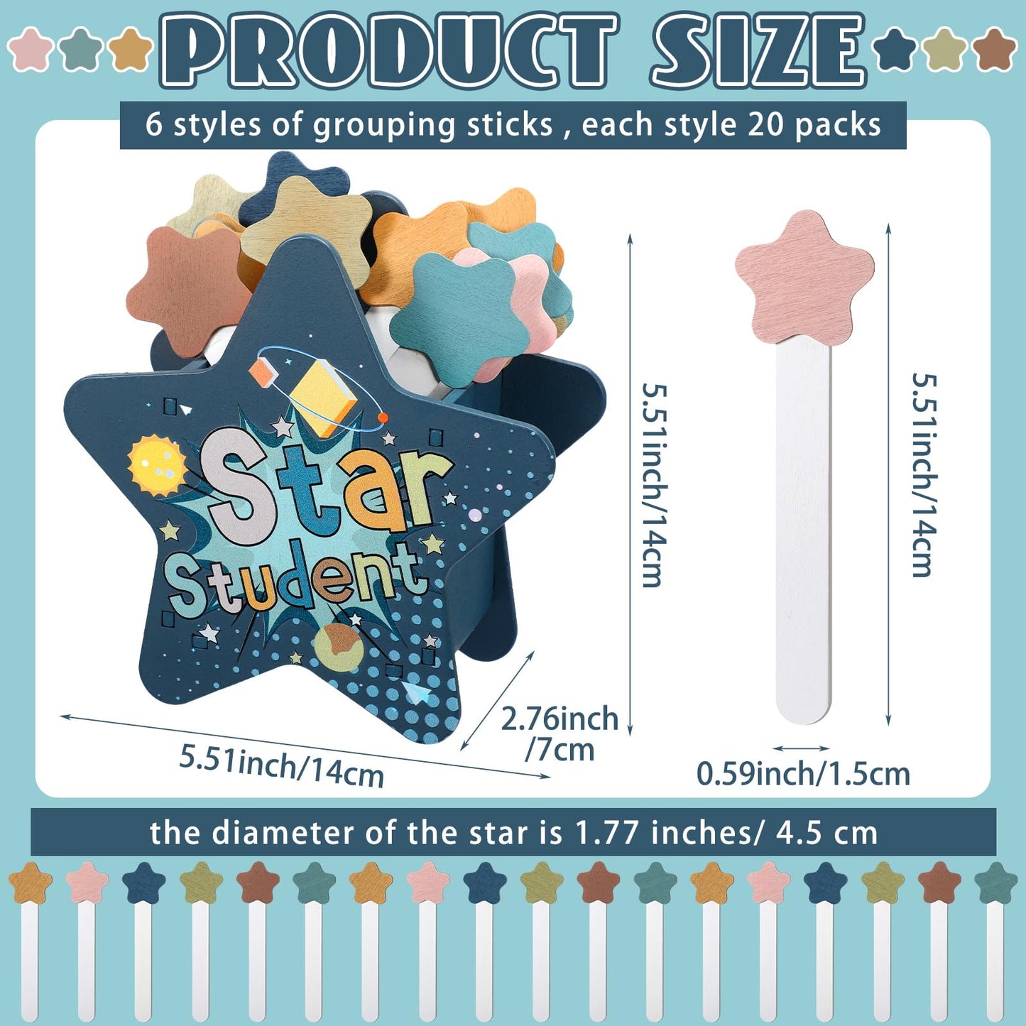 Motipuns 121pcs Back to School Star Flip Name Sticks with Storage Cup for Classroom Wood Talking Flip Name Sticks Bulk Teacher Student Grouping for Educational and Learning Classroom Supplies