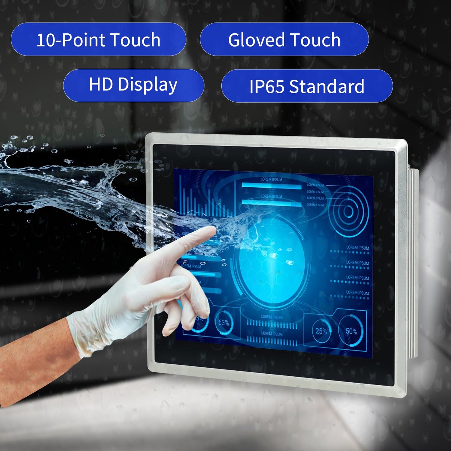 TouchWo 8 inch Industrial Embedded Touchscreen Monitor, Capacitive Multi-Touch Screen Industrial Front IP65 Monitor Built-in Speakers, HD-MI in, USB, VGA, 16:9 1024x768 Display