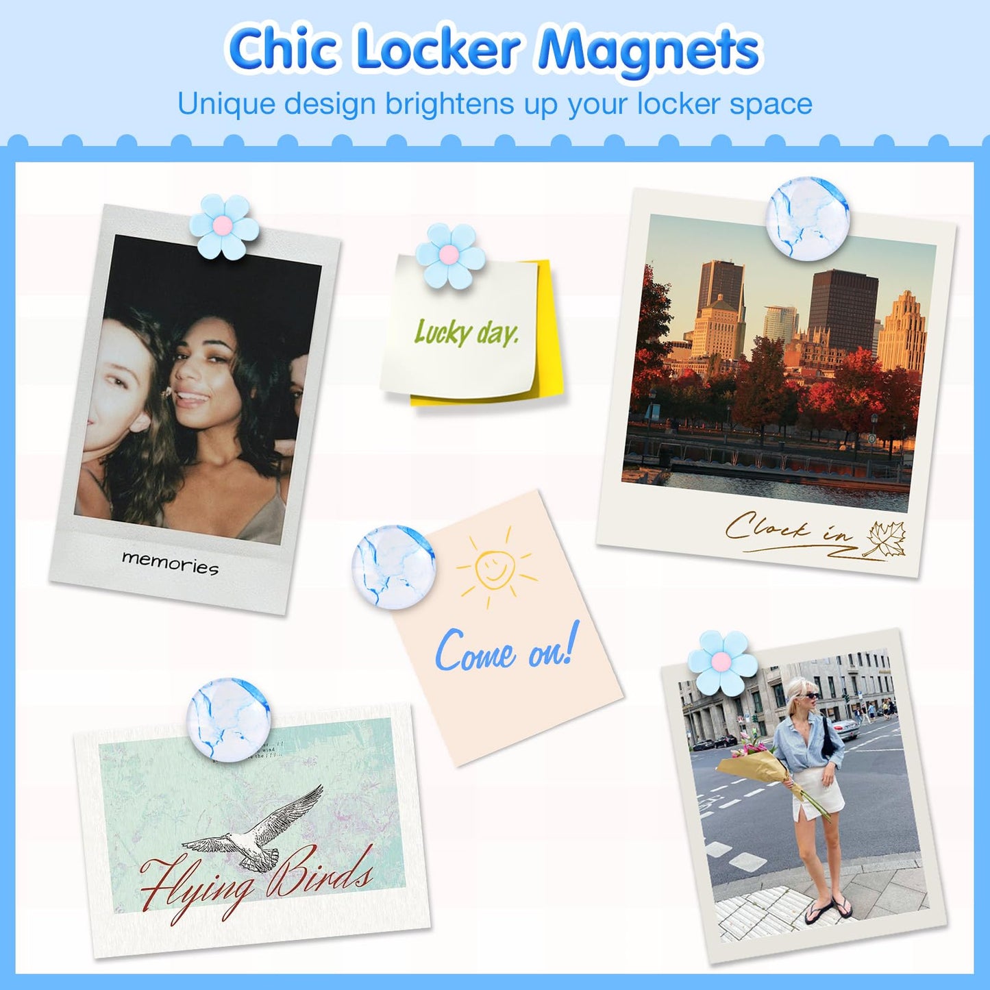 MoKo Locker Accessories Set, 15PCS Back to School Supplies Includes Magnetic Mirror, Whiteboard, Markers, Pen Holder, Magnets, Locker Organizer for School Office (Blue)