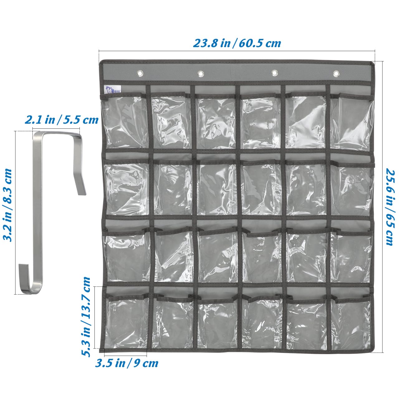 DOITOOL 24 Clear Pockets Classroom Pocket Chart for Cell Phones, Over the Door Hanging Organizer, Transparent Cell Phone Holder Organizer for Classroom, Calculator Pouch, Wall Jewelry Storage