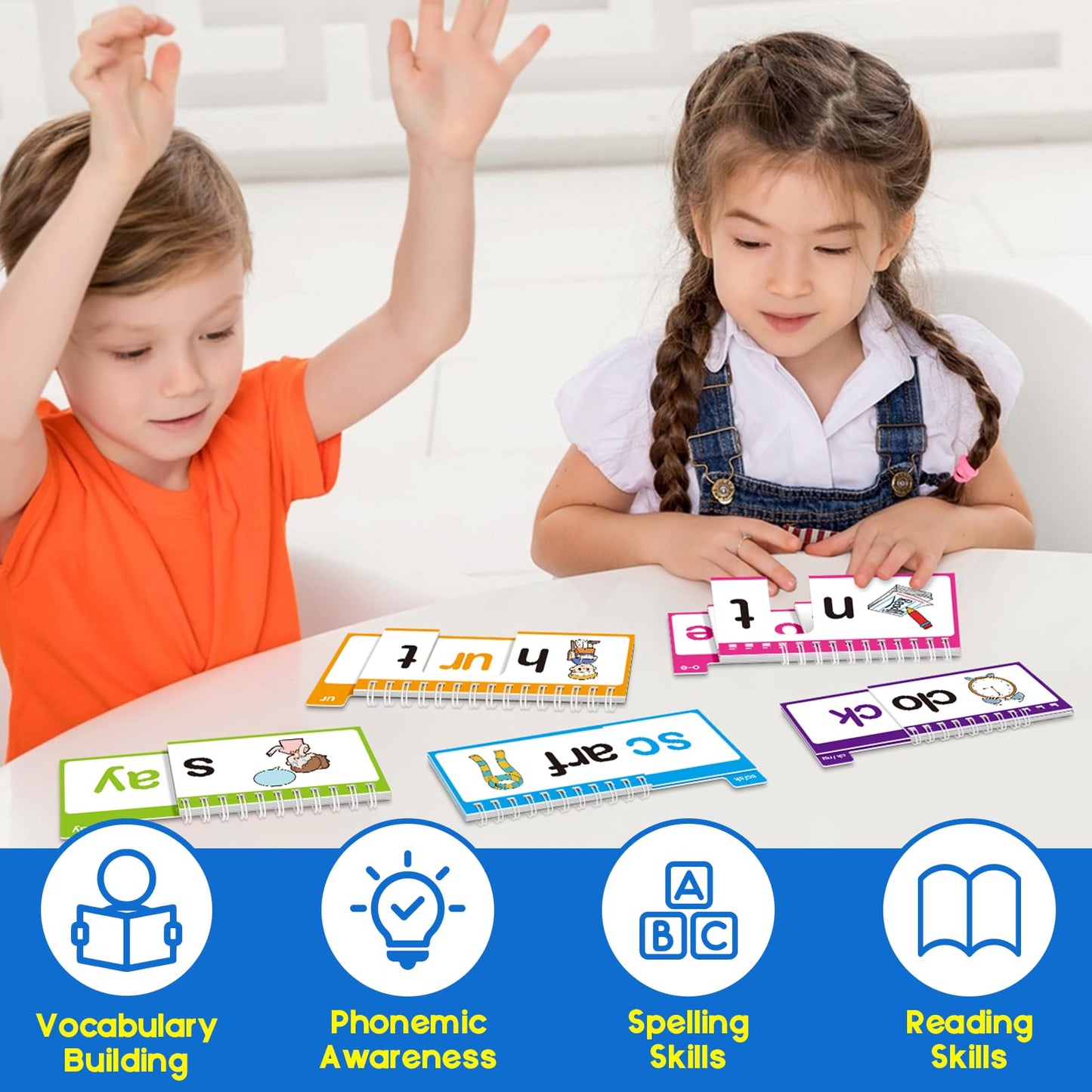 SkilLify Word Family Build Book, 40 Read and Rhyme Flip Books, Learn to Read Phonics Flash Cards, Sight Words Flash Cards Kindergarten Flip Books for Kids Homeschool Preschool Learning Activities