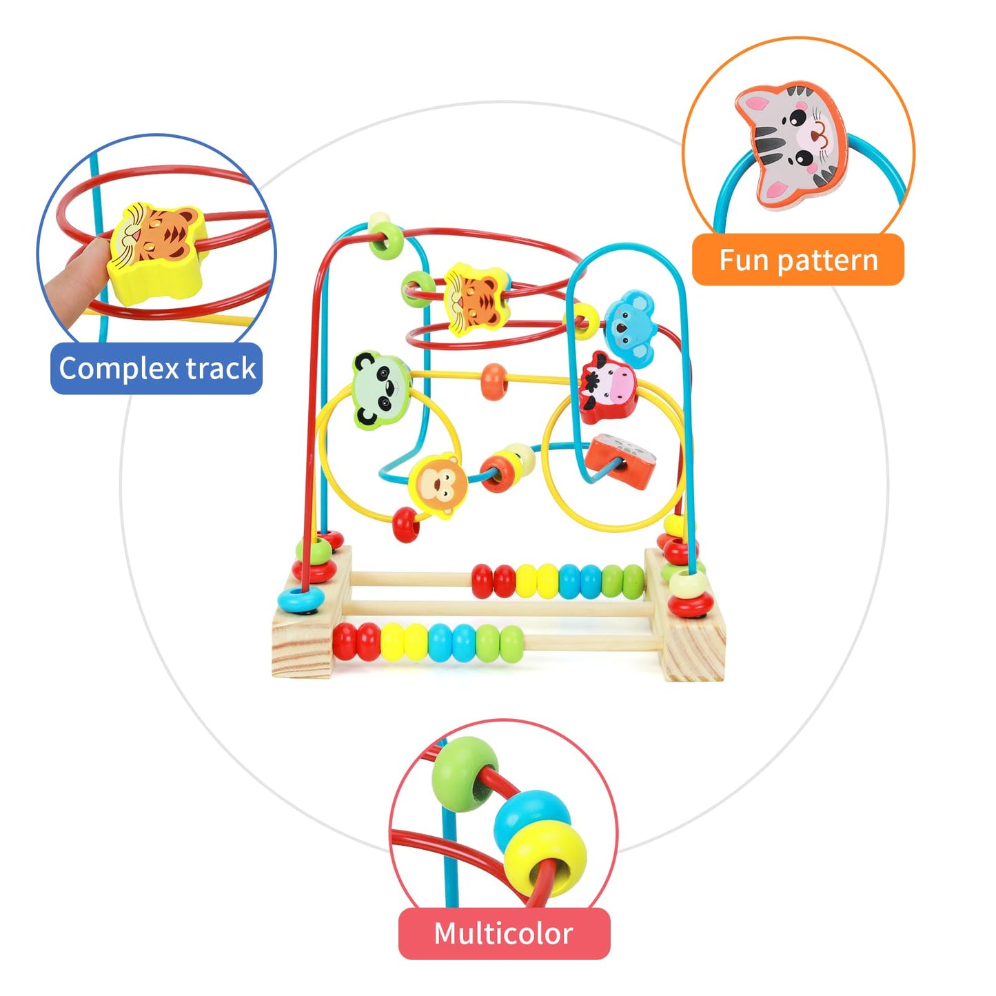 QZMTOY Bead Maze Toy for Toddlers Wooden Bead Toys Colorful Roller Coaster Preschool Educational Toys for Kids Classic Birthdday Gift for Toddlers Baby Infant Boys Girls…