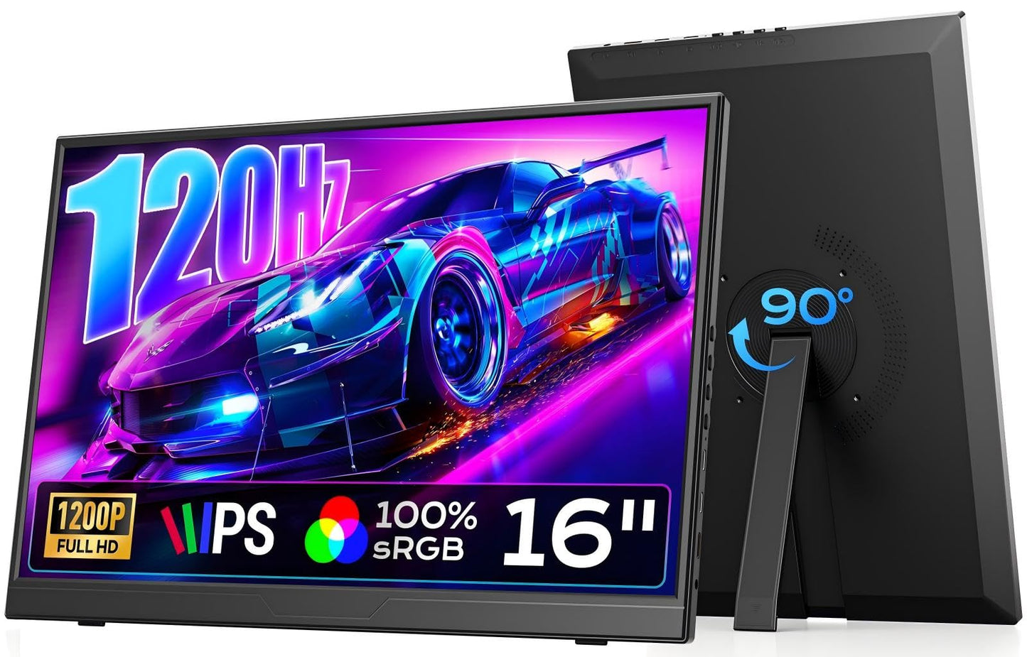 Dopesplay 120Hz Portable Gaming Monitor 16" 1200P FHD 100% sRGB Portable Display with Adjustable Stand, USB-C & HDMI External Monitor & Travel Screen for Laptop Mac PC Phone Xbox PS5 Switch