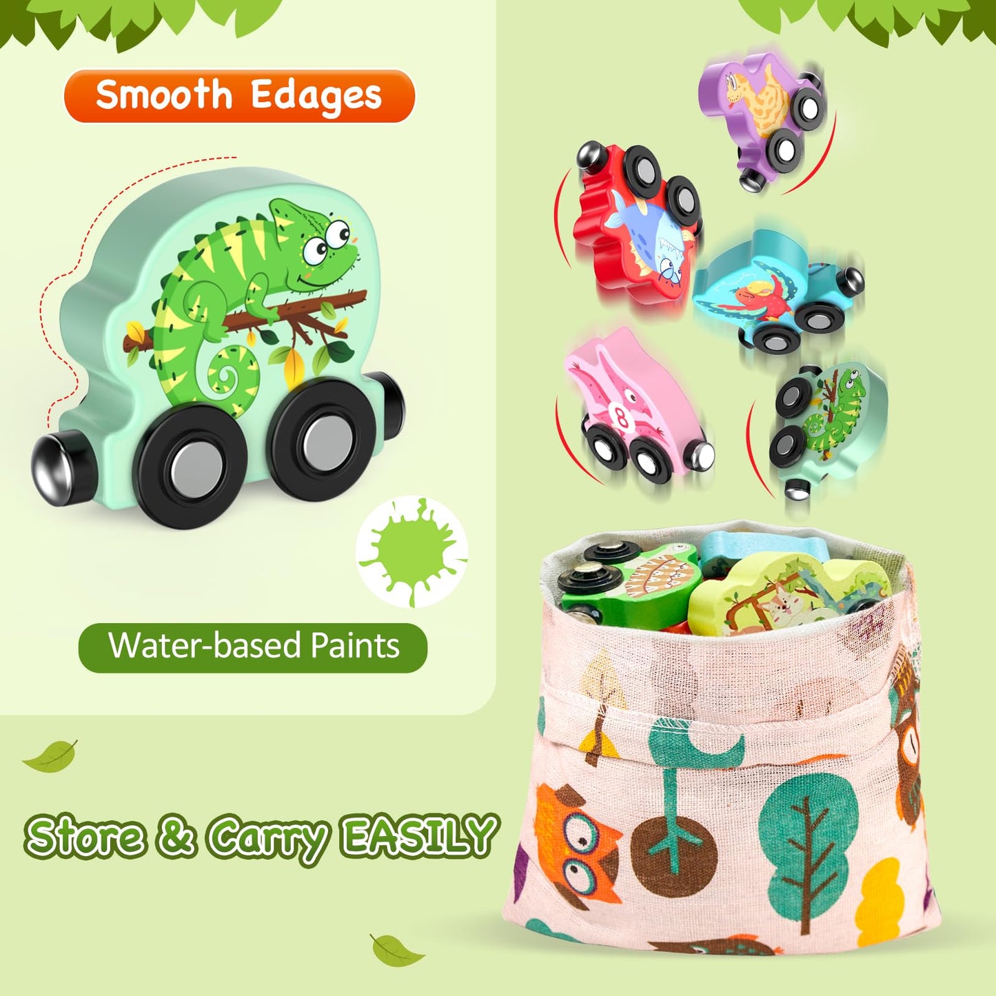Zeoddler Toys for Toddlers, 11 Magnetic Wooden Animals Train Set, Montessori Toys for Toddlers, Learning Activities, Sensory Activities for Kids, Birthday Gifts for Boys, Girls
