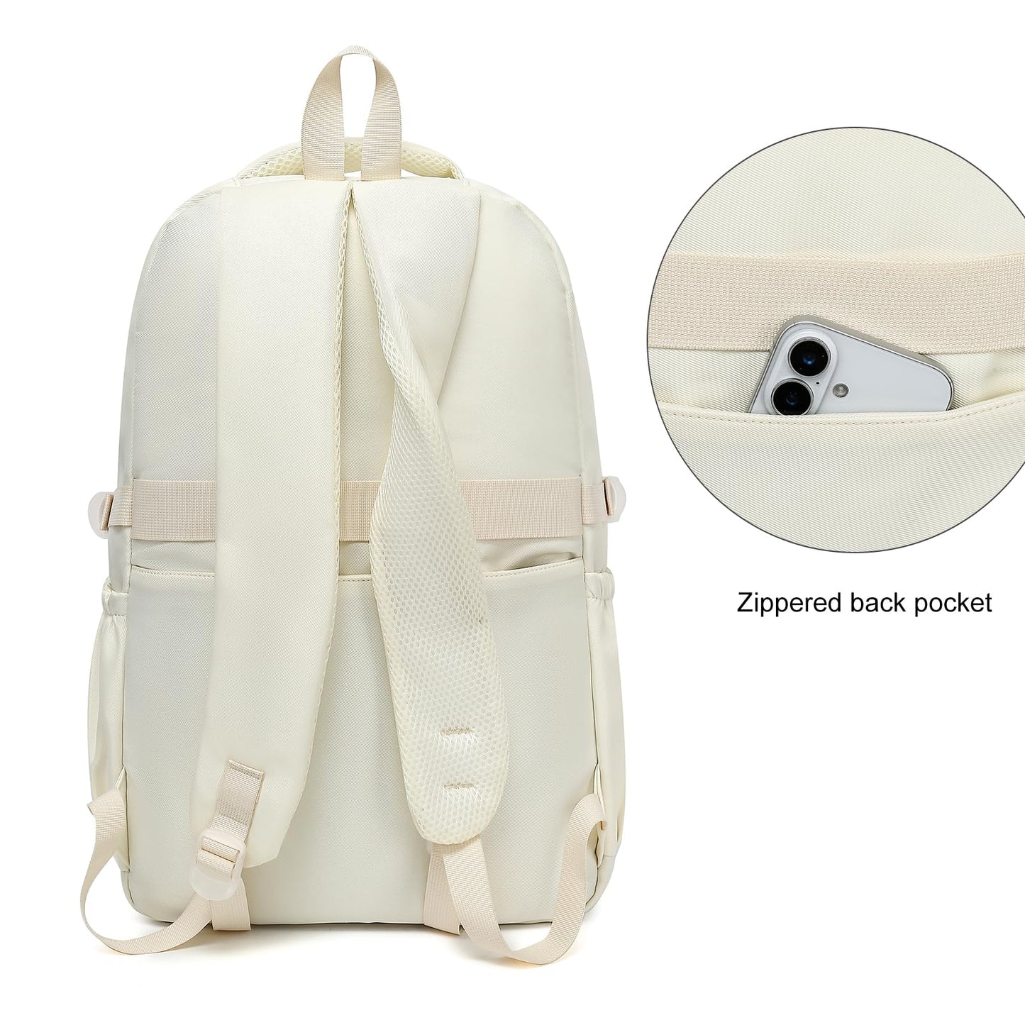 Phaoullzon Girls School Backpack for Boys, College Aesthetic Laptop Teen Bookbag for Travel,Beige