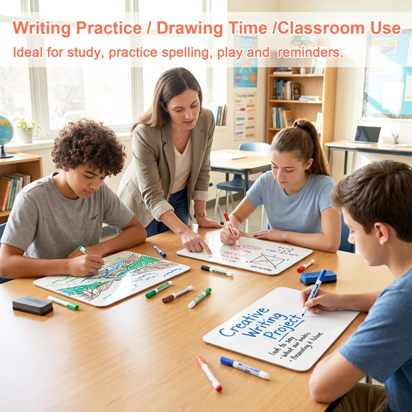HOUYEE 16 Pack Small White Board Dry Erase Boards, 9 x 12 Inch Double Sided Mini Dry Erase LapBoards with 16 Erasable Pen & 16 Erasers, Handheld Whiteboards Suitable for Offices, Homes, Classrooms