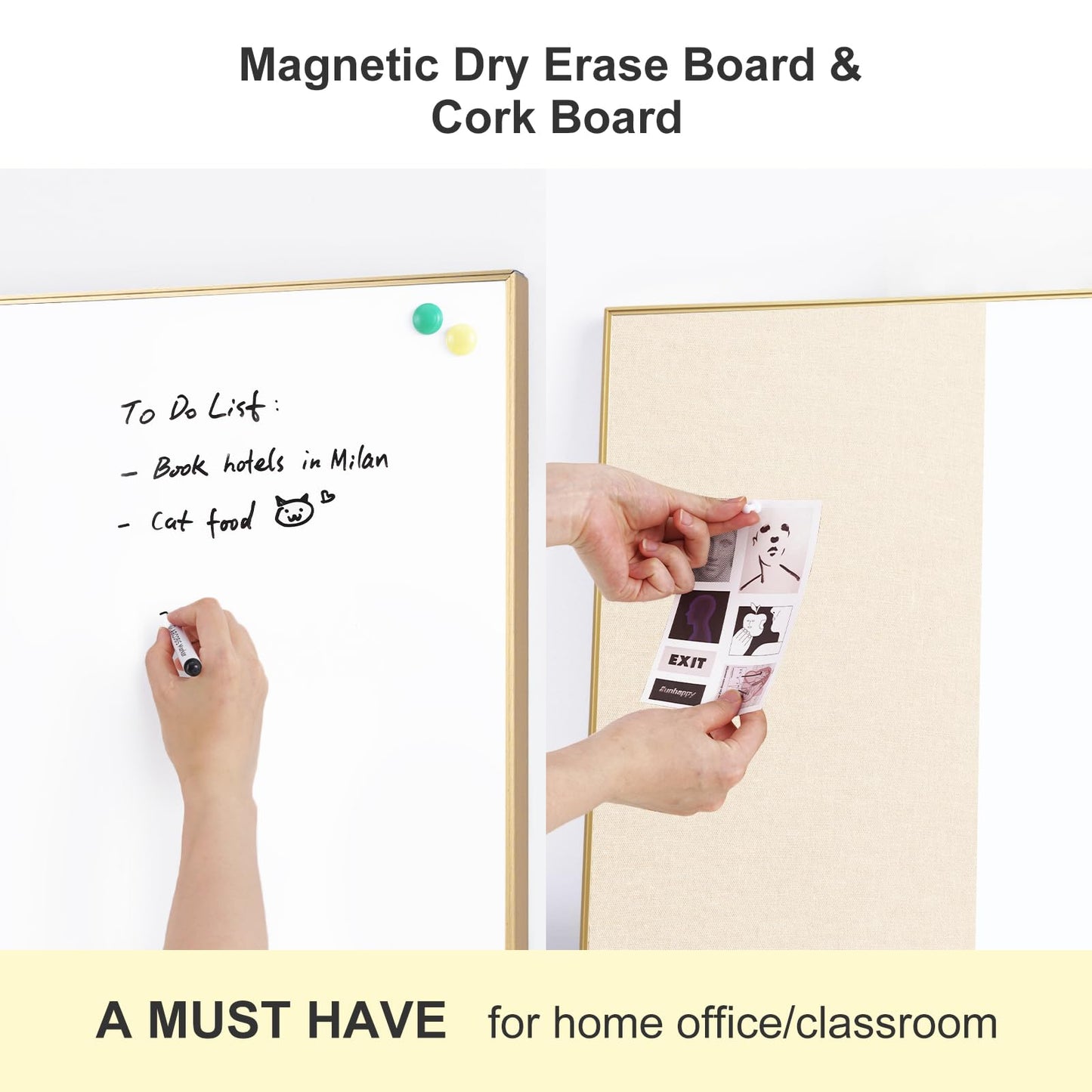 ARCOBIS Dry Erase Cork Board Combo, 24"X18" Whiteboard with Linen for Wall, Magnetic Dry Erase Bulletin Board, Vision Board for Home, Office, School, Off White