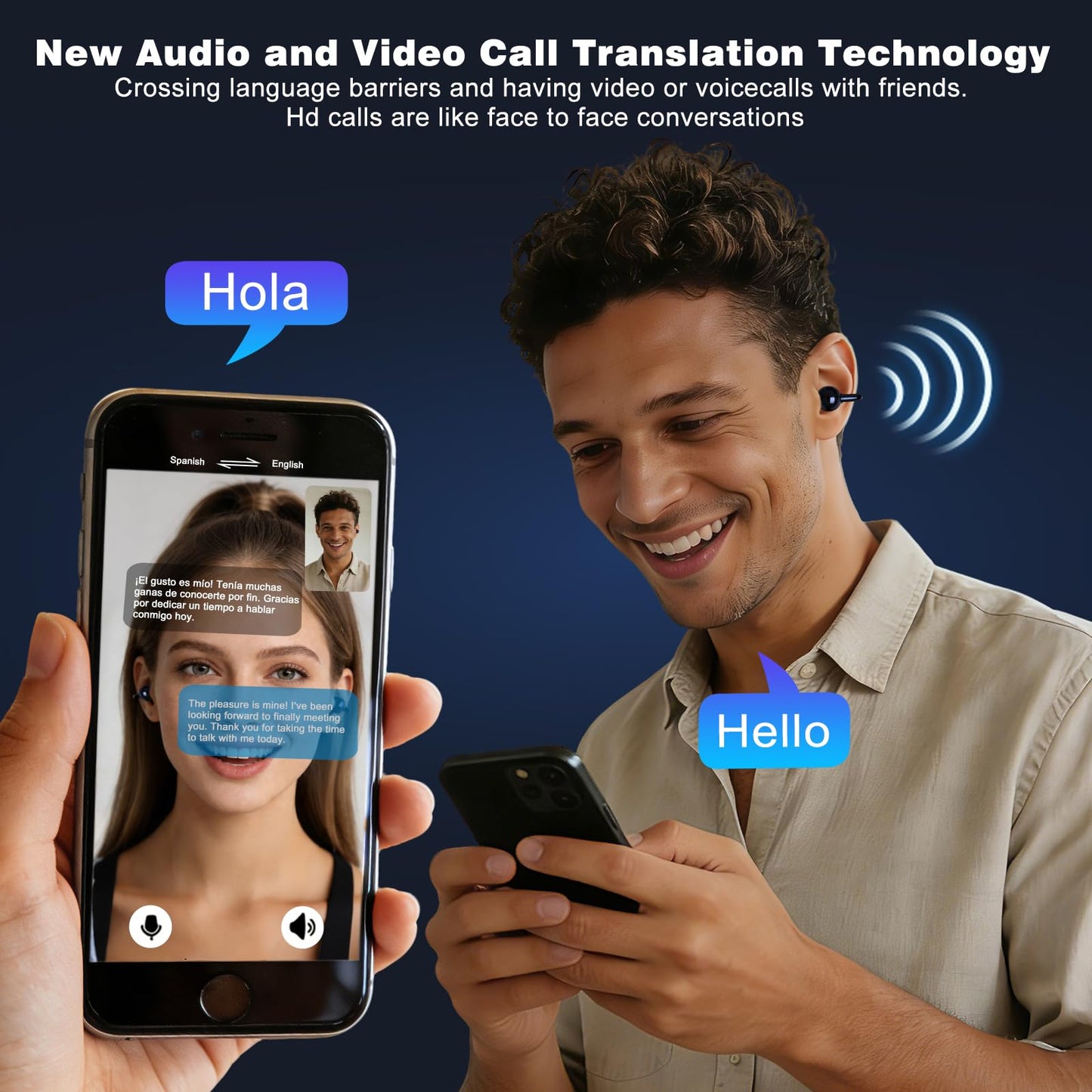poodays AI Translation Earbuds Real Time, 164 Languages Translator Earbuds, Wireless Translating Ear Buds, Bluetooth Headphones for Travel Business Meeting Learning (Black)
