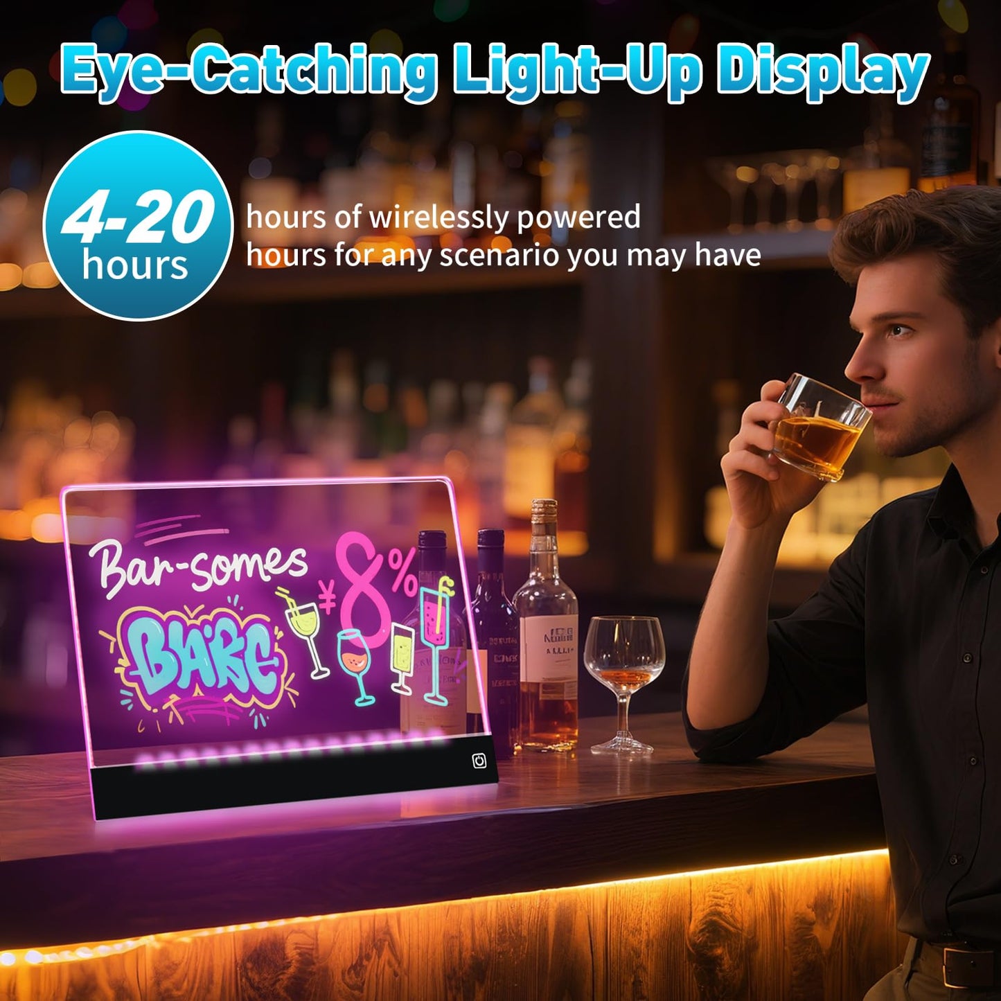 Rechargeable LED Drawing Board for Kids, 16" Light Up Acrylic Dry Erase Board, Lumi Board LED Note Board with Invisible Stand Glow Doodle Board Birthday Gifts for Kids Black