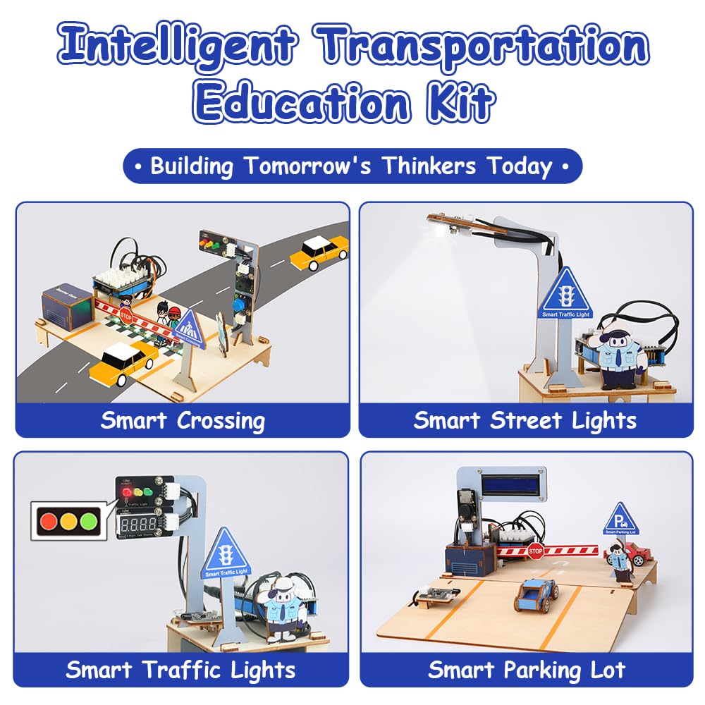 4-in-1 ESP32 STEM Smart Traffic Kit Compatible with Arduino, STEM Robotics Science Kit, Engineering Project STEA Activity Gift Suitable for School Education Kit, Family Education for Kids 12+