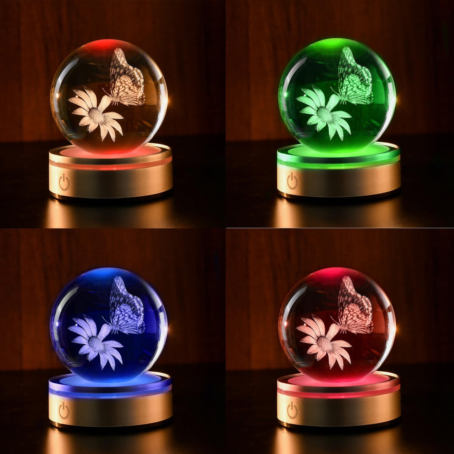 IFOLAINA 3D Butterfly Crystal Ball Decor Lamp Gifts Ideas for Girlfriend Wife Mom Her Mothers Day Birthday Christmas Butterfly on Sunflower in Glass Ball