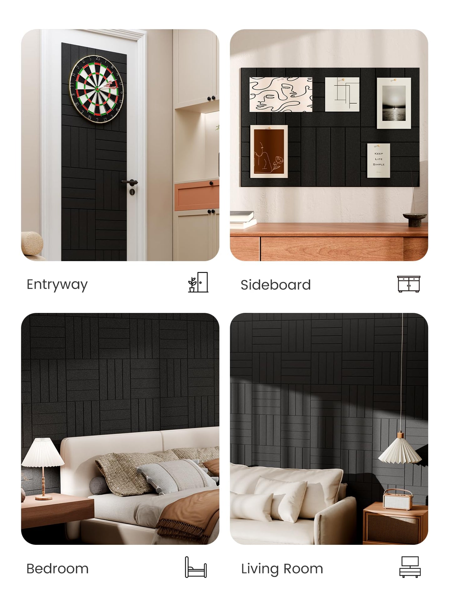 Bumusty Large Cork Board Alternative-36 x 24" Felt Bulletin Board Tiles, with 30 Pushpins, 40 Adhesive Tabs, Bold-Stripe 6-Pack, Cork Boards for Office Push Pin Board Felt Board-Black