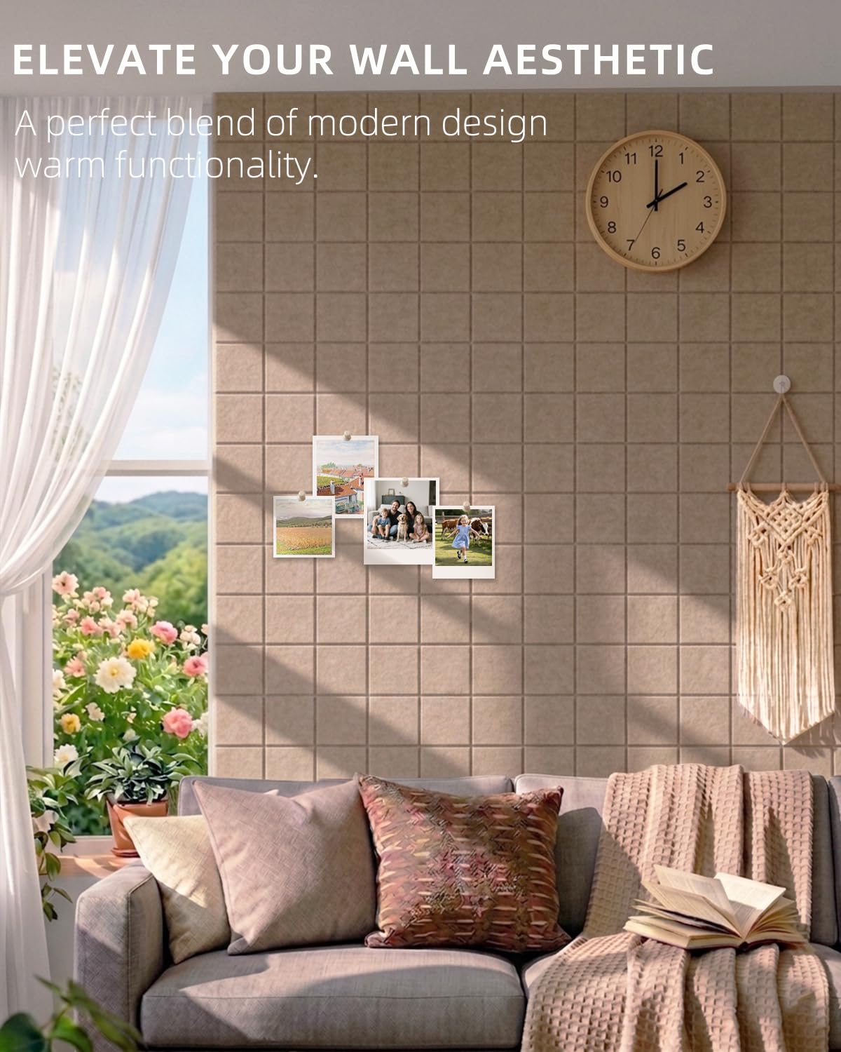 Large Felt Bulletin Board - 36" x 24" Self-Adhesive Felt Wall Tiles, Cork Boards Alternative, 6 Pack with 30 Wooden Push Pins, Cork Board for Walls, Office, Home & Classroom Decor, Pin Board - Camel