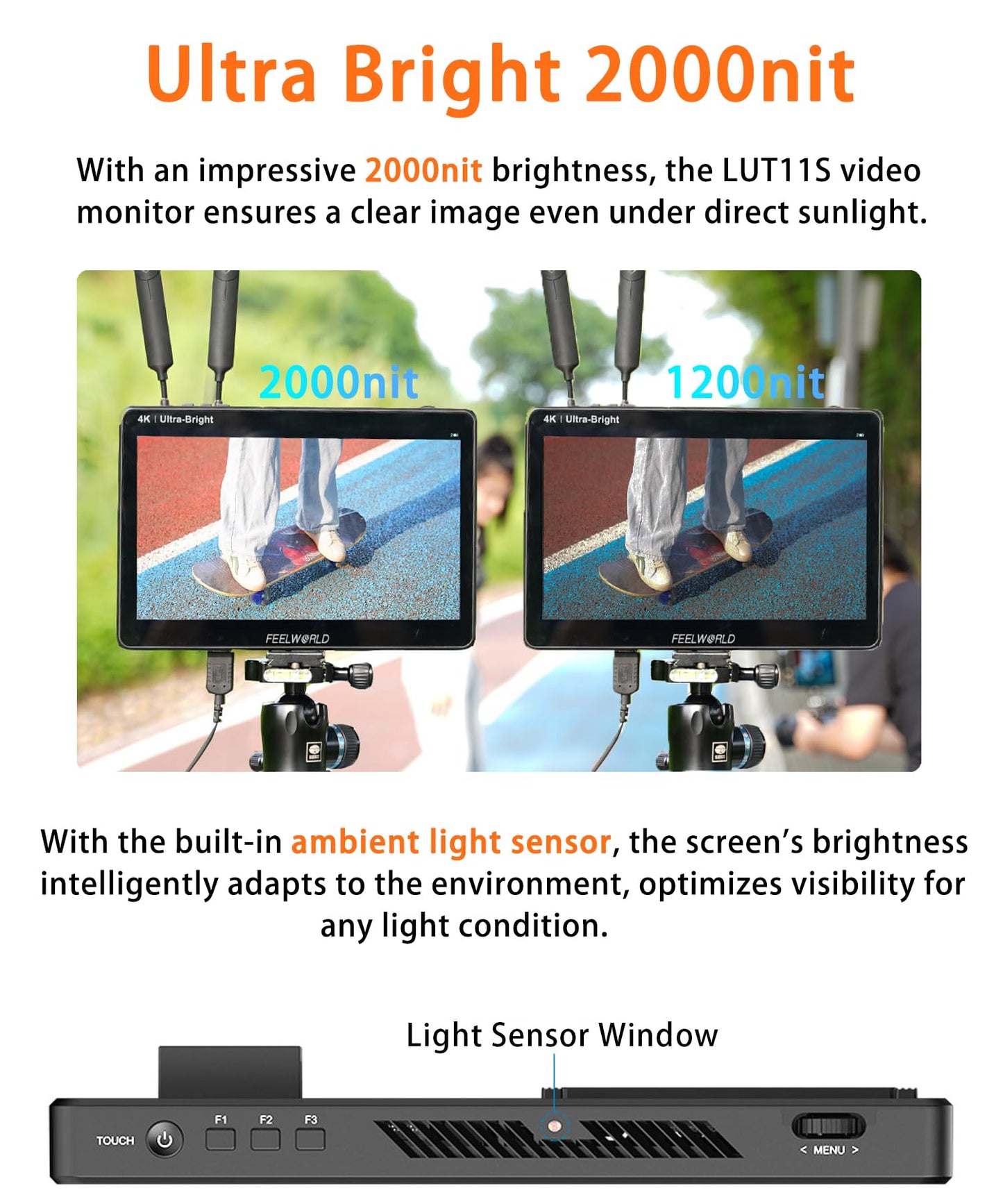 FEELWORLD LUT11S 10.1 Inch Camera Monitor, 2000nit IPS Touch Screen 1920x1200, 4K 60Hz HDMI Camera Field Monitor SDI, Video Assist HDR Waveform Focus Peaking 3D LUT