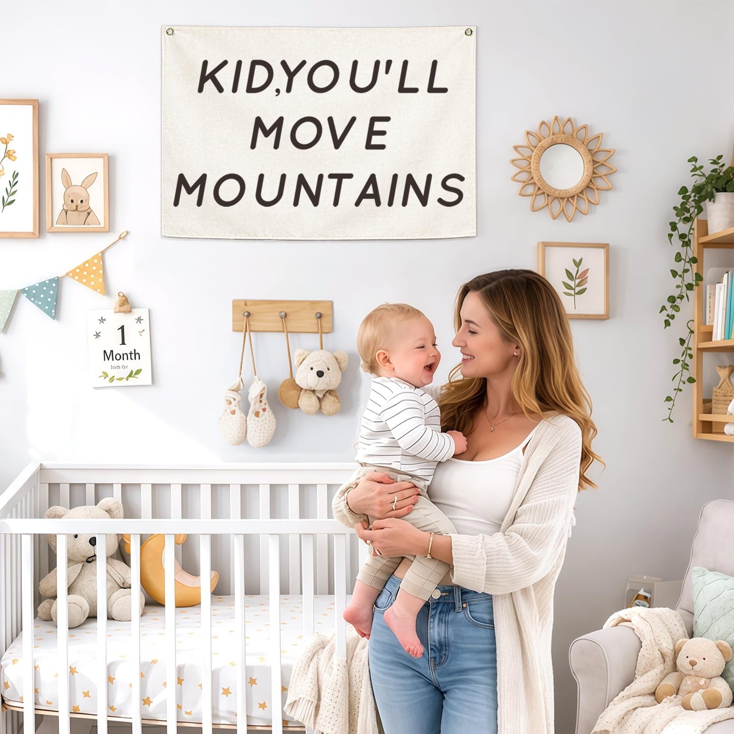 You’ll Move Mountains Nursery Banner-Hanging Rectangular Canvas Flag Poster Wall Art Decor for Kids Boy Girl,Bedroom Playroom Door Decoration,Christmas Gift 28.5"L×20"W