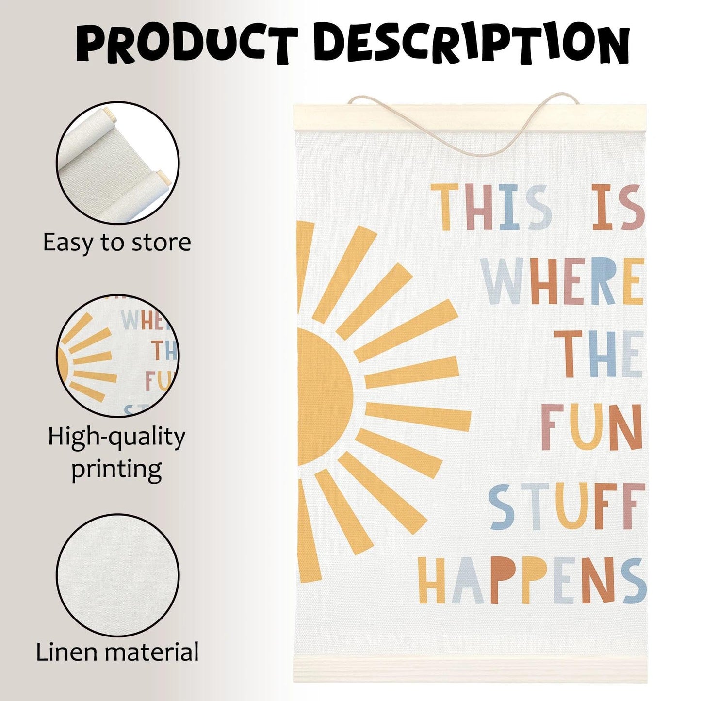 LKETW Boho Classroom Poster Hanger Frame 12x16 Inch, Inspirational Wall Art Posters for Classroom, Boho Sunshine This Is Where the Fun Stuff Happens Hanging Banner Decor for Kids Room Bedroom Playroom