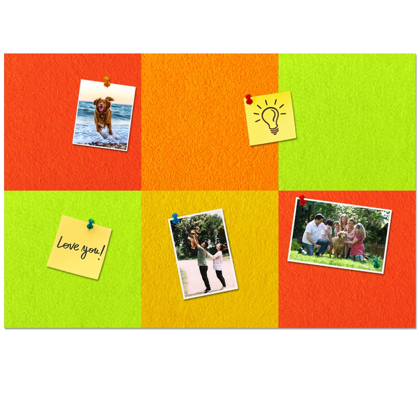 HULAVO Square Felt Cork Bulletin Board Tiles, Self Adhesive DIY Felt Pin Board for Wall 30" x 20" with 35 Pushpins for Office School Home Wall Decor Stickers Memos Photos Display (Gradual Orange)