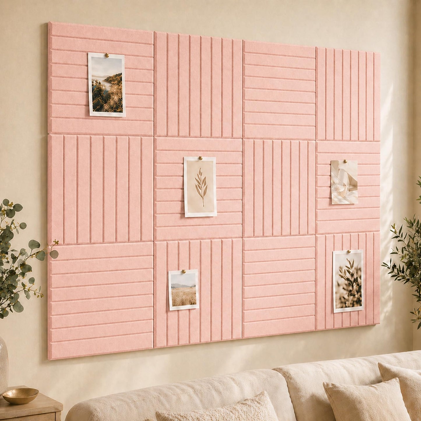 Baysola Stripe Felt Bulletin Board Panels 48 x 36 Inch Self Adhesive Wall Tiles Cork Board Alternative for Office Classroom Photos Notes 12 Pack