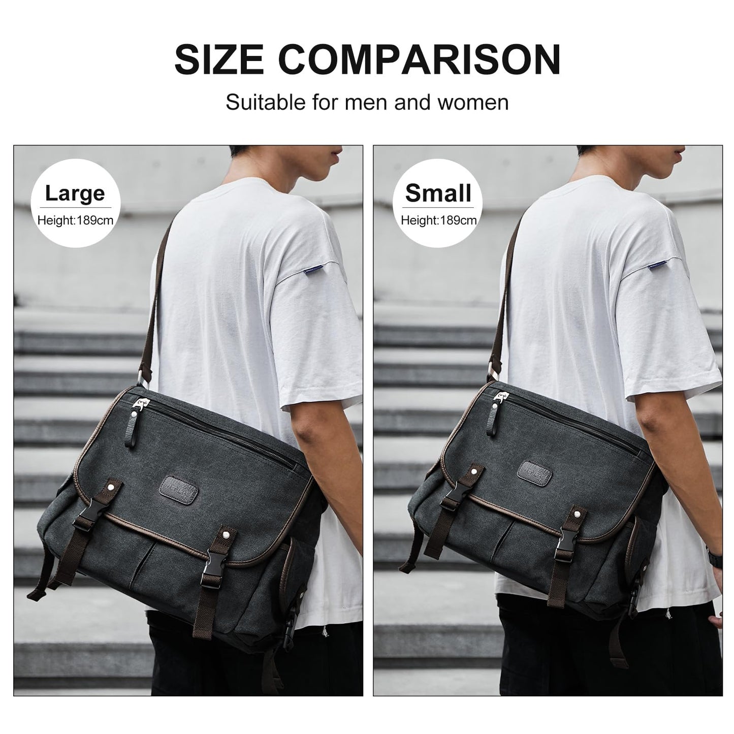 Messenger Bag for Men,Unisex Canvas Shoulder Bag,Classic Vintage Military Messenger Bags for women, satchel Bag,Crossbody Bookbag,Black