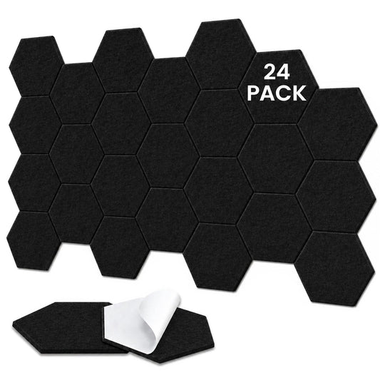 TOMAIX 24 Pack Hexagon Panel, 12"X10"X 0.4"Black Hexagon Self Adhesive Soundproof Wall Panels, High-Density Sound Absorbing Panels, Acoustic Treatment Panels