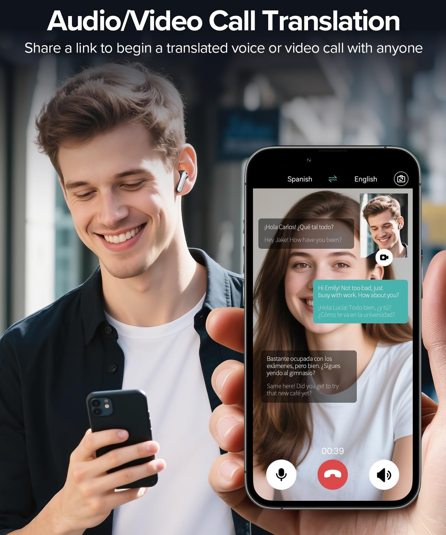 OKEEFE AI Translation Earbuds Real Time 164 Languages Translator Ear Buds Audifonos Traductores Inglés Español 70H Playtime Wireless Earphones AI Bluetooth Headphones for Travel Meeting Learning