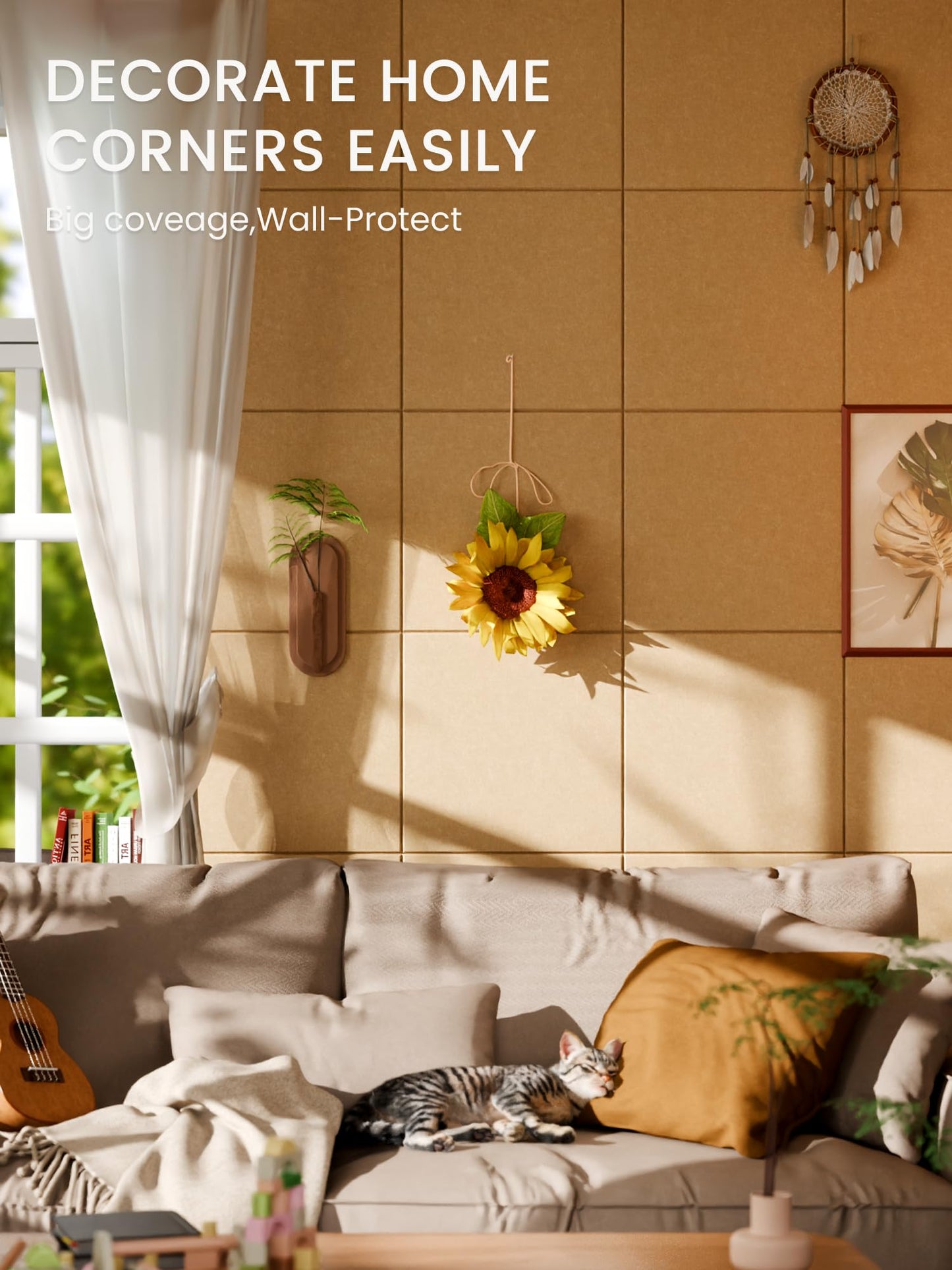 Bumusty Large Cork Board 48" x 36" Alternative - 12 Pack Felt Wall Tiles with 70 Safe Removable Adhesive Tabs, 30 Pushpins, Cork Boards for Walls Pin Board Bulletin Board Office Decor (Mustard Yellow)