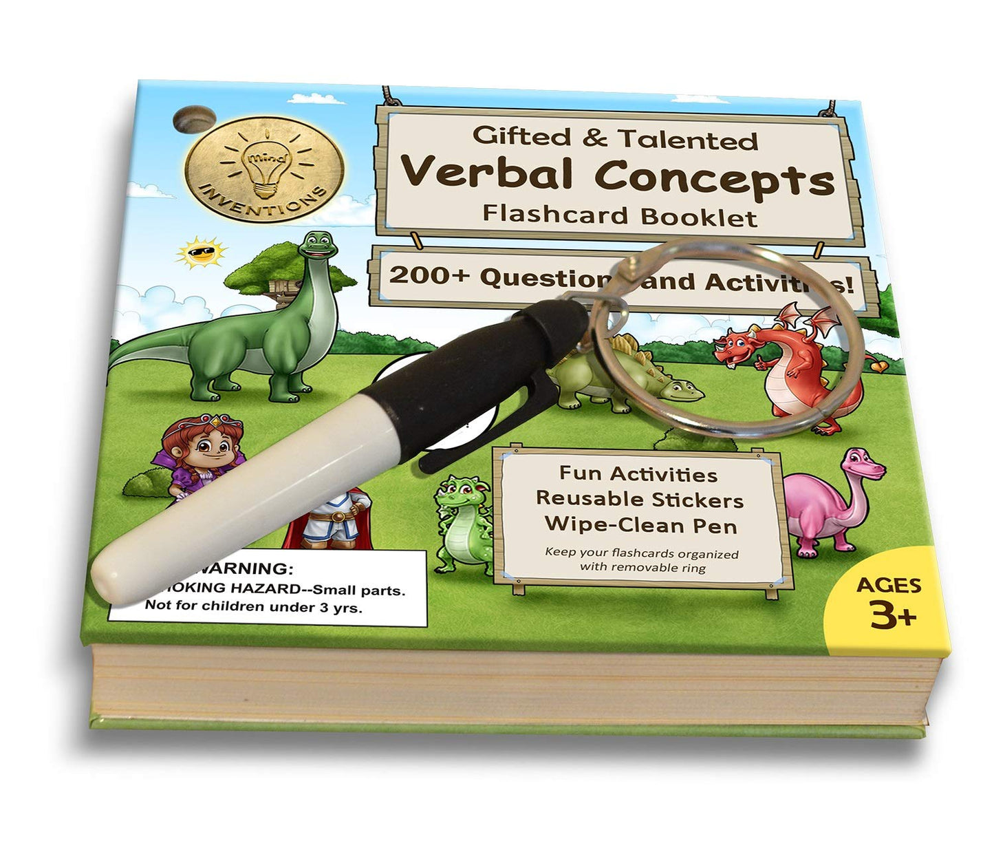 Gifted and Talented Flashcards (Wipe Clean) - Essential Verbal Concepts and Vocabulary; for Pre-K - Kindergarten; 90 flashcards with Over 200 Questions, Stickers, Fun Activities, Games, Pen Included