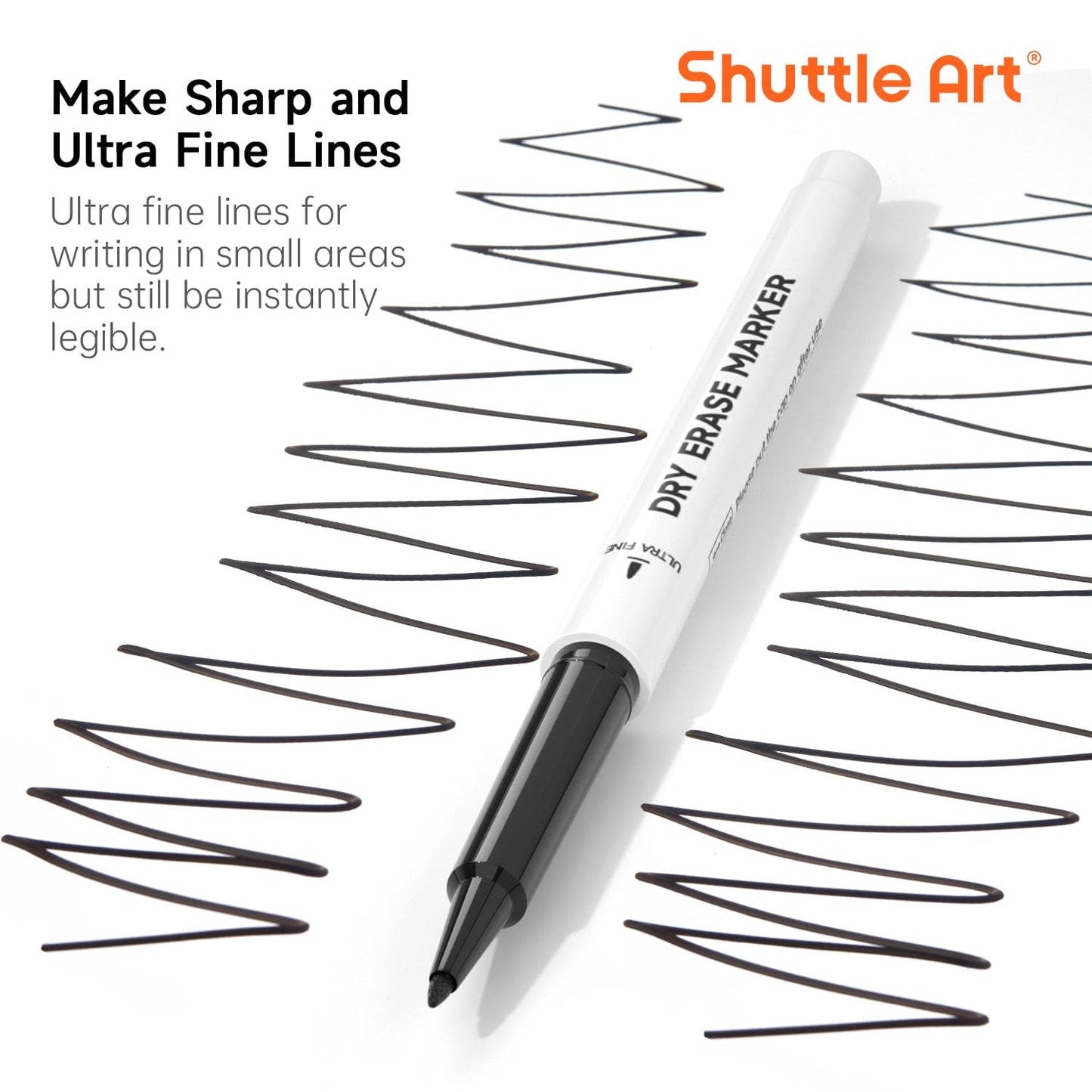 Shuttle Art Ultra Fine Dry Erase Markers, 15 Pack Black Whiteboard Markers with Erase, Dry Erase Markers Perfect For Writing on Whiteboards, Dry-Erase Boards,Mirrors for School Office Home