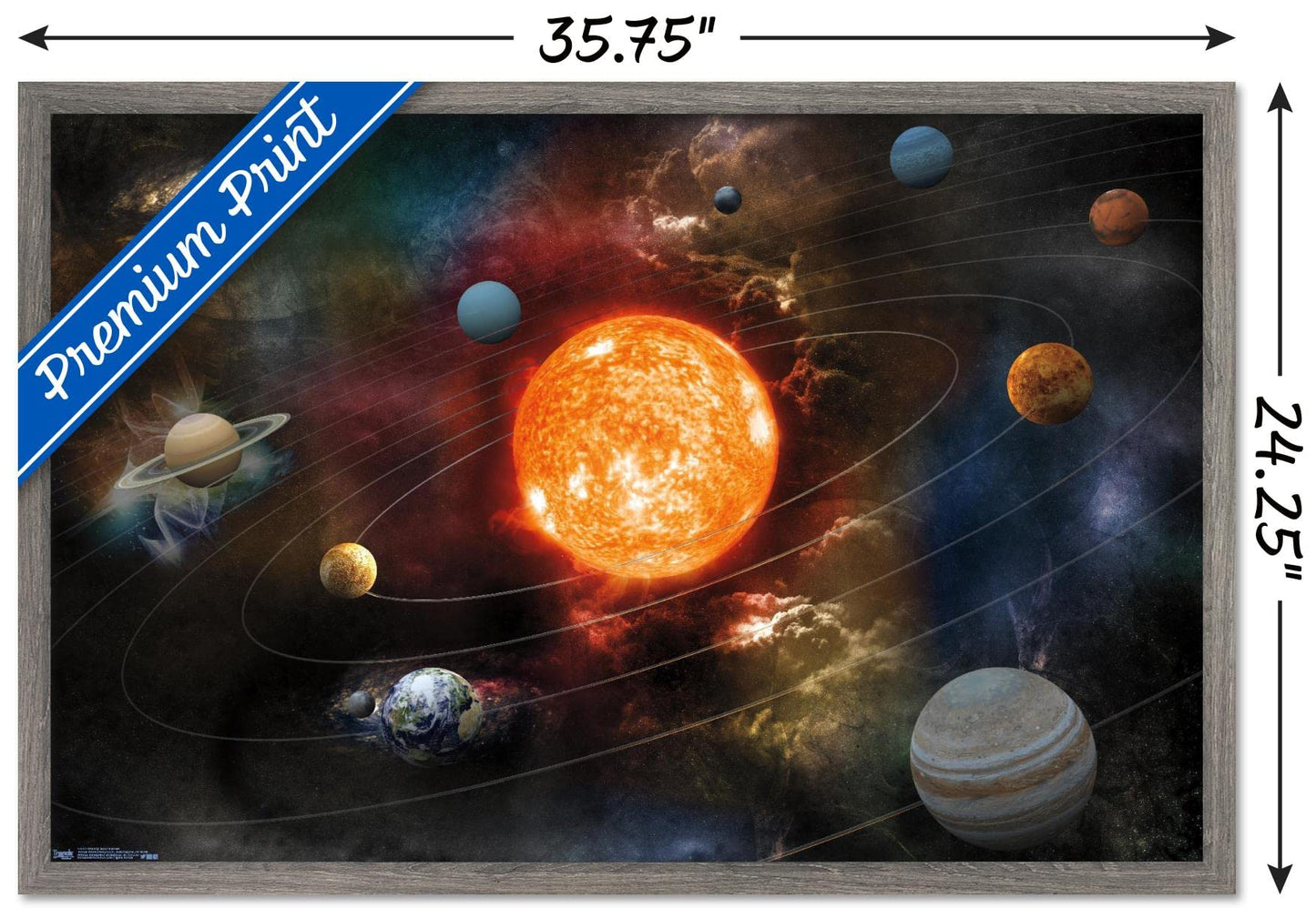 Orbiting Solar System Wall Poster, 34L" x 22.4W", Barnwood Framed Version