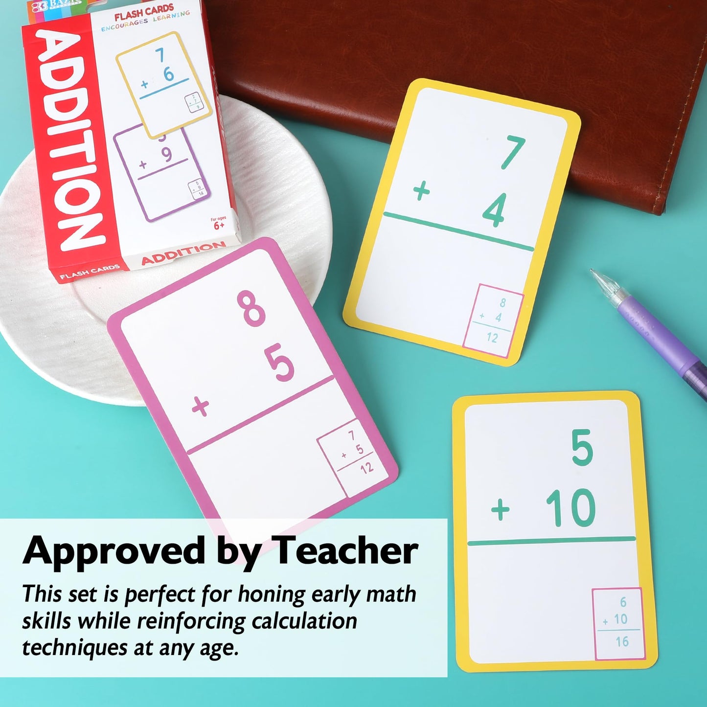 BAZIC Products Addition Flash Cards, 36 Cards, Ages 6+, for Kids Learning Classroom, Box of 24
