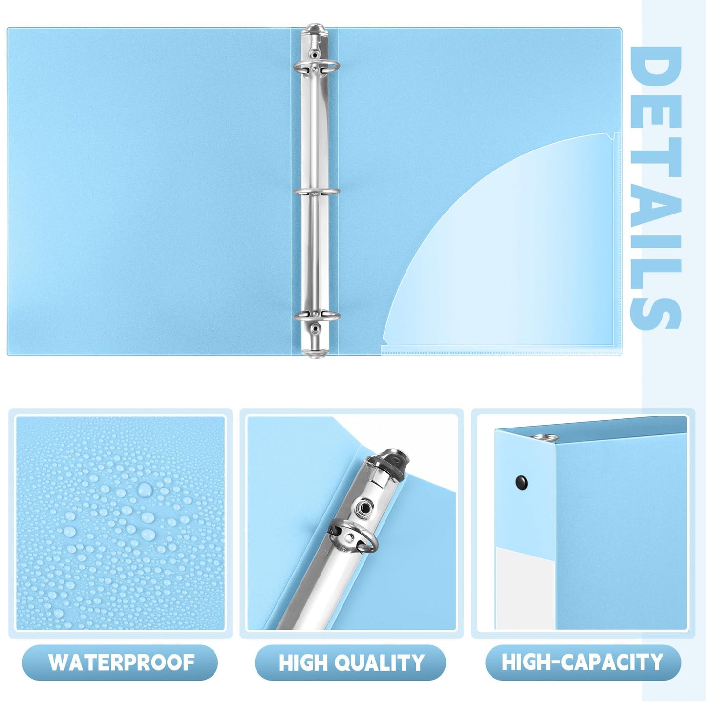 Henoyso 24 Pcs Light Blue 1.5" 3 Ring Plastic Binder Bulk, 1 1/2 Inch Soft Flexible Binders Round Rings, Fits Letter Size 8.5'' x 11'' Paper, Holds 350 Sheets, for School Office (1.5 Inch)