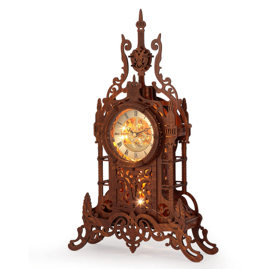 FUNPOLA LED 3D Wood Puzzle Clock Tower, 3D Puzzle Building Model, 3D Home Décor Puzzle DIY 3D Clock Kit for Adults (LED-WTC02)