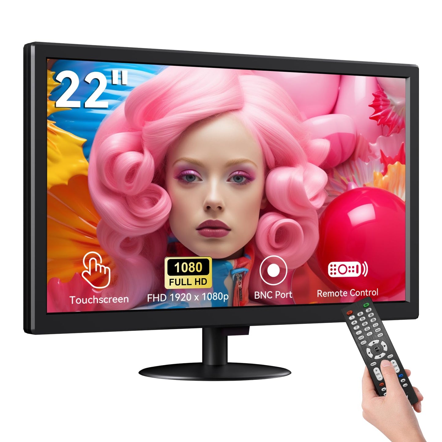Pisichen 22” Full HD Touch Monitor – 10-Point Capacitive Touch, HDMI/VGA/BNC, Built-in Speakers, VESA Mount – Ideal for POS, Office & Industrial Use