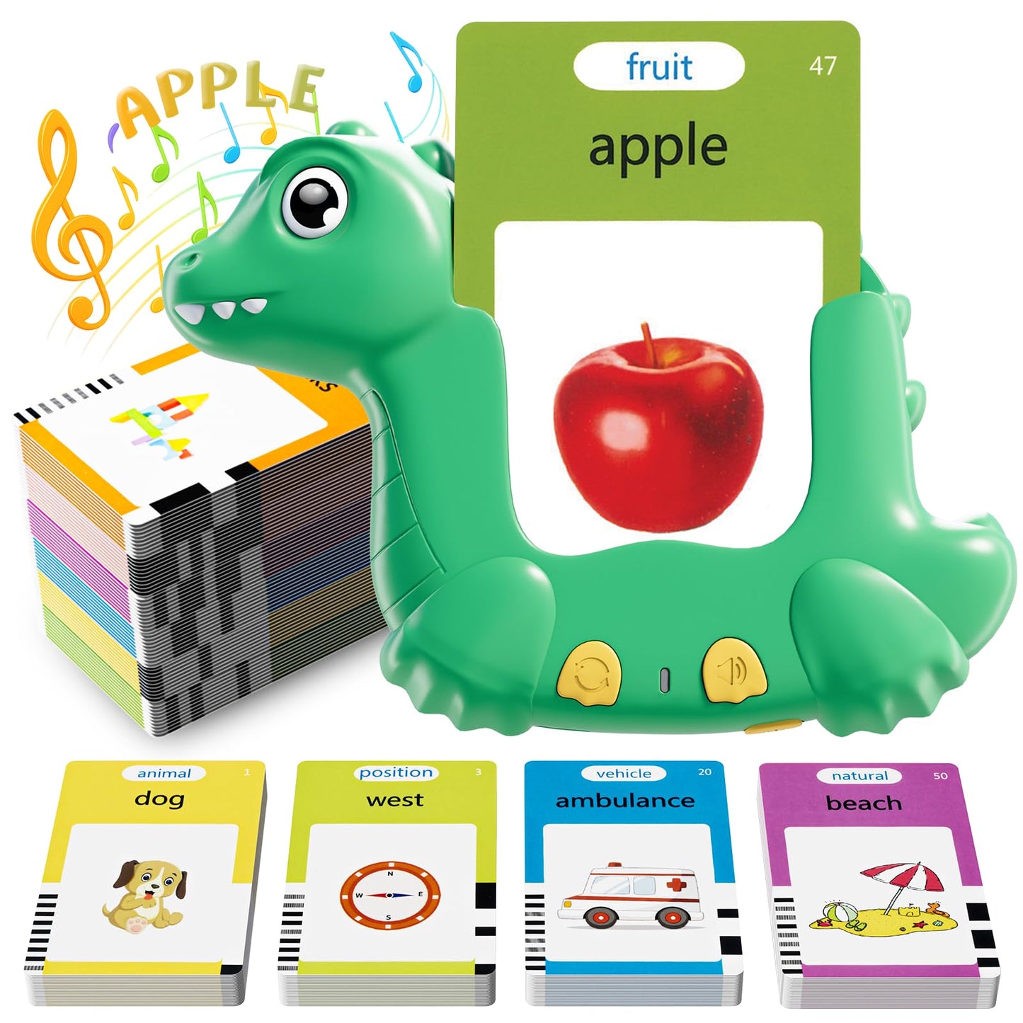 Talking Flash Cards for Toddlers with 510 Sight Words, Dinosaur Shaped Pocket Speech English Learning Toys Gifts for Boys, Educational & Autism Toys for Speech Therapy