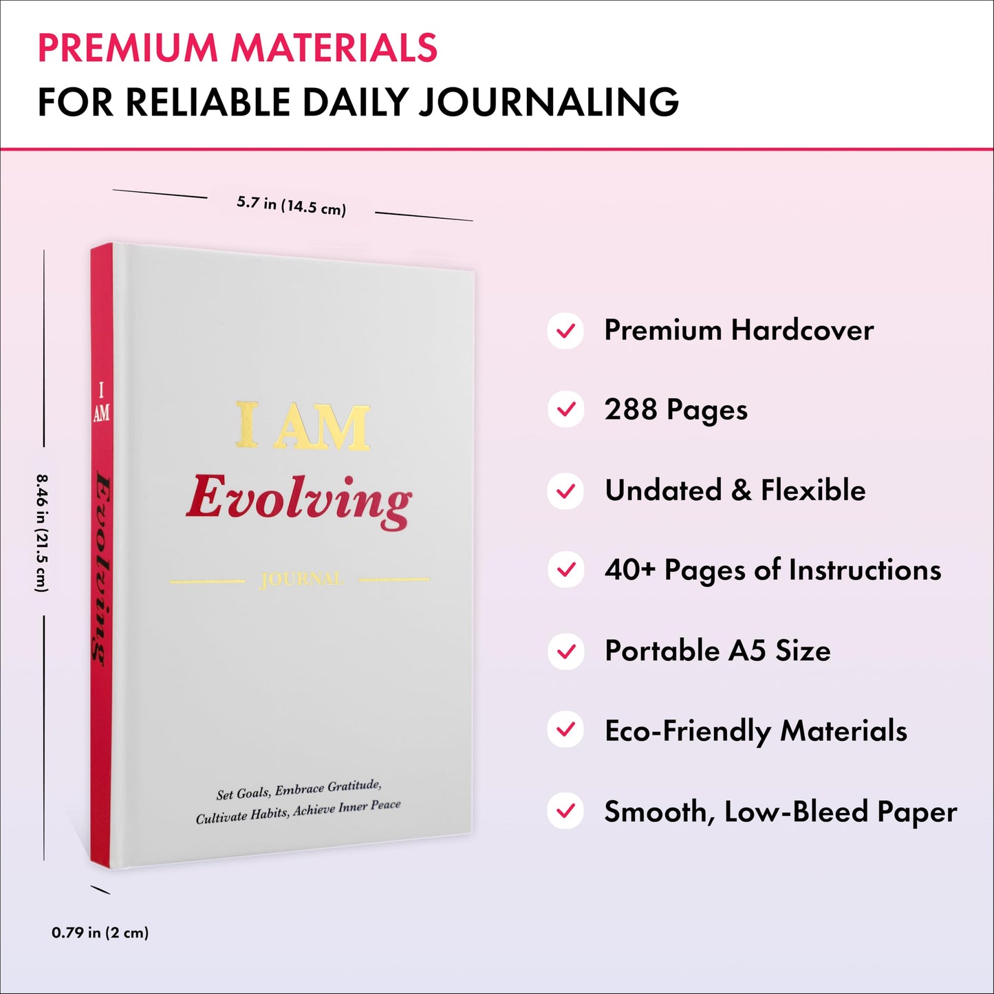 Daily Gratitude, Goal Setting & Habit Tracker Journal for Women & Men with 9-Point Emotional Wellness Scale — iAmEvolving™ 288-Page Hardcover Personal Growth Planner (White Cover)